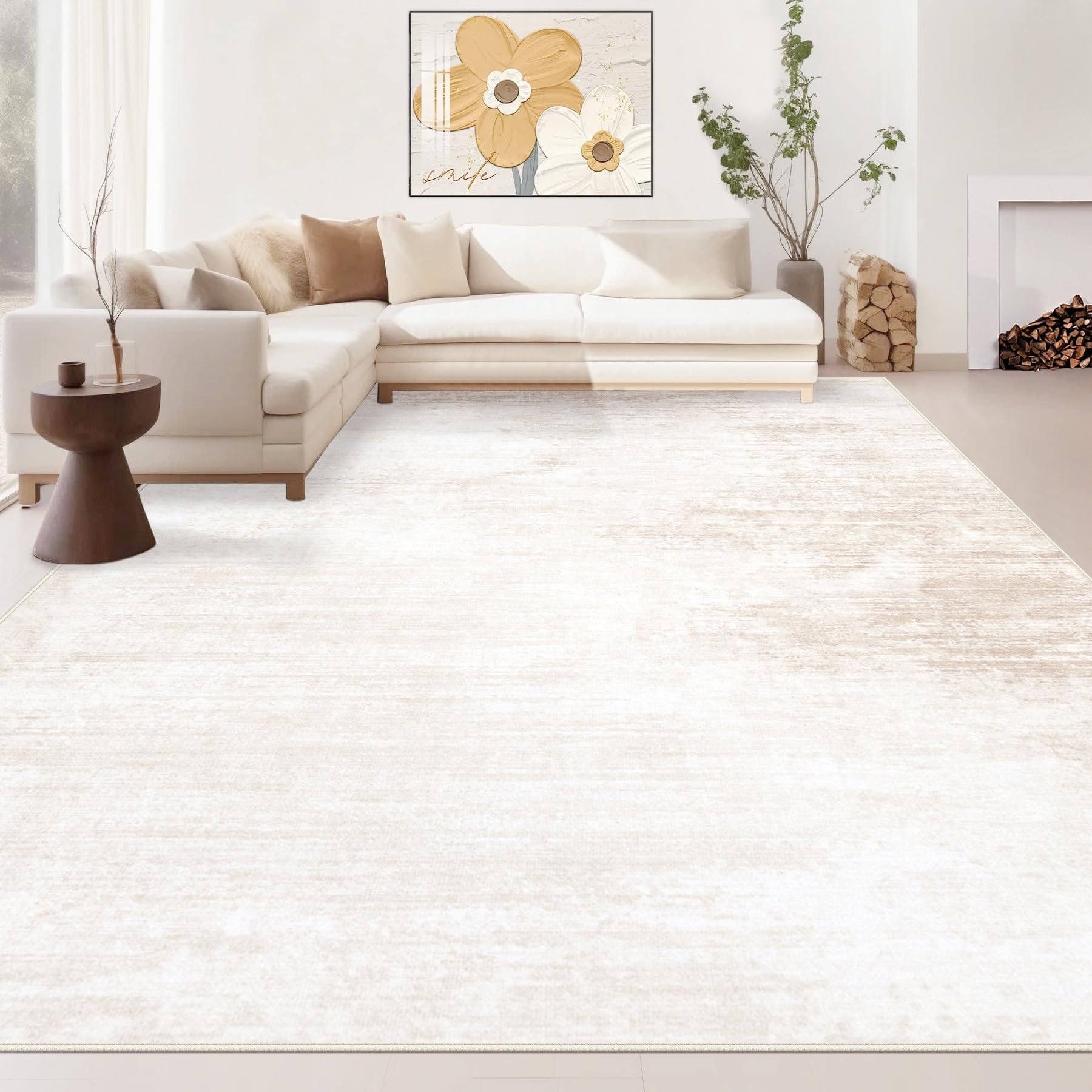 Area Rugs 8x10 Living Room: Washable Rug Modern Abstract Large Rugs Soft Non Slip Neutral Rug Stain Resistant Indoor Carpet for Bedroom Kitchen Dining Room Table Nursery Home Office Rugs(Beige,8'x10')