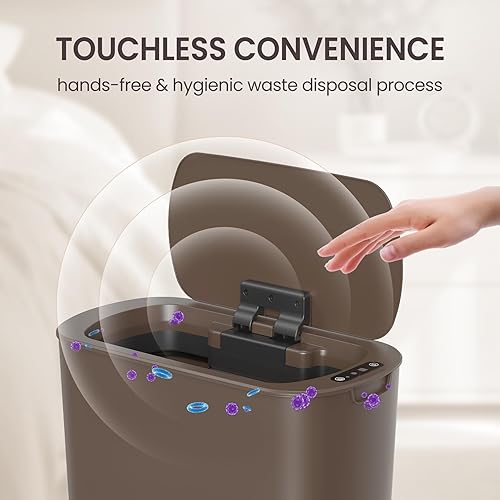 Miniatura 3 de Cesun Basurero de baño con tapa, cubo de basura con sensor de movimiento de 5 galones, pequeño cubo de basura automático, papelera delgada de