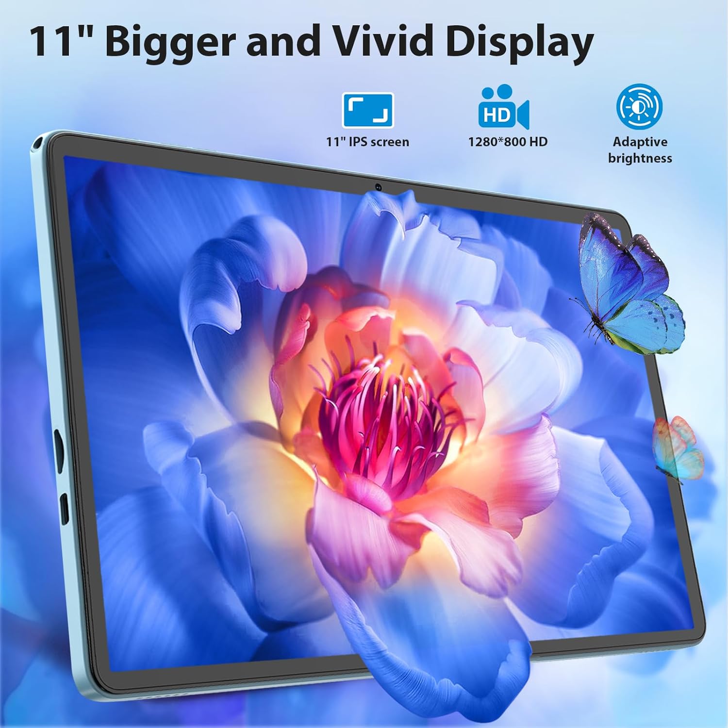 2026 11 inch Android 15 Tablet with Keyboard, 24GB+256GB, 2TB Expand, 8000mAh, 5MP+13MP, 5G WiFi, Gemini AI, Split Screen, Widevine L1, 2 in 1 Tablets PC with Case, Mouse, Stylus(Black Case)