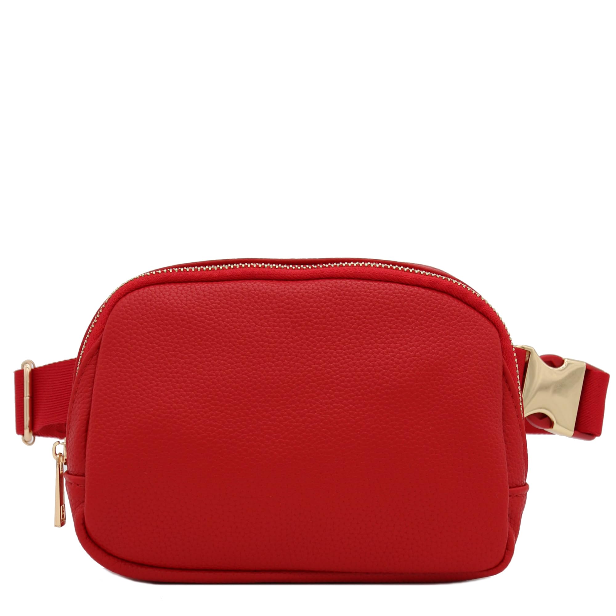 Lightweight Soft PU Pebbled Leather Sling Fanny Pack Belt Bag with Gold Metal Buckle (Red)