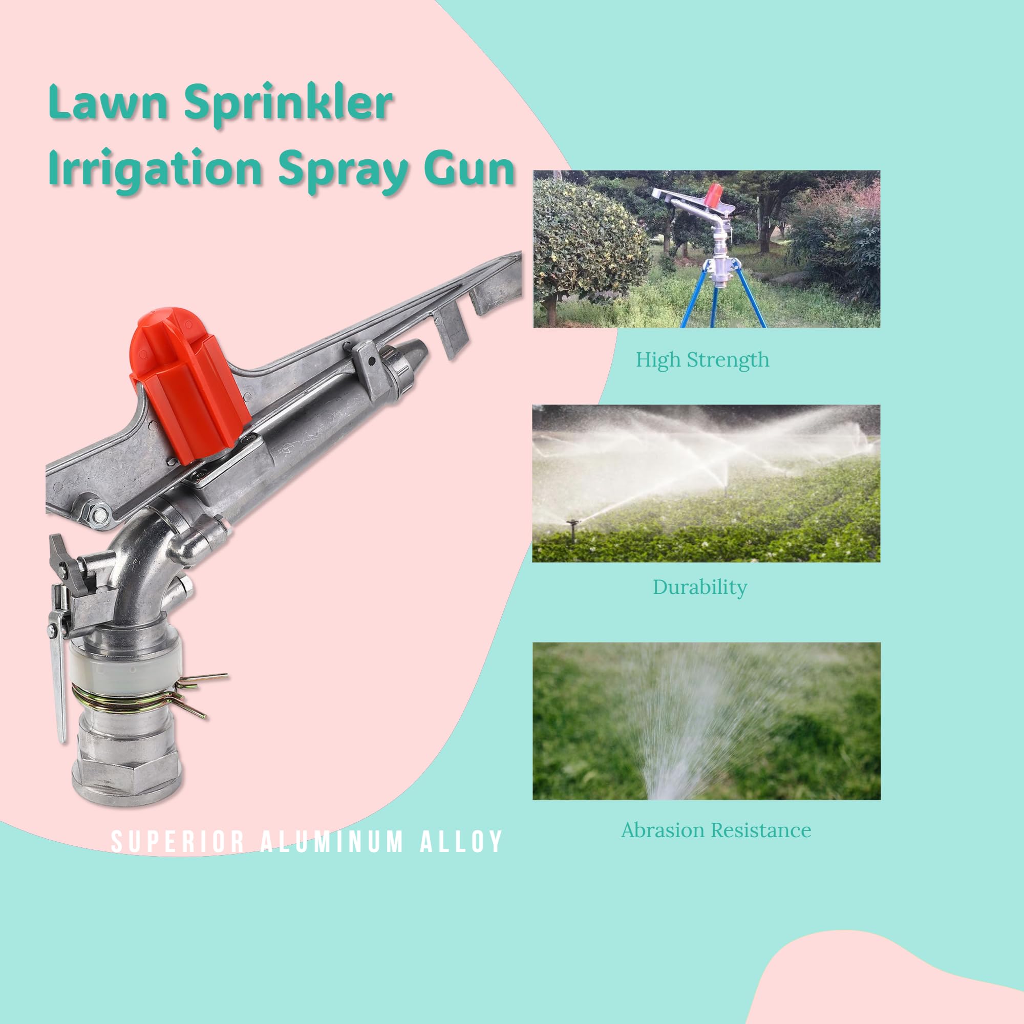 Pistolet pulvérisateur d'eau de 5,1 cm, grande surface, pour l'agriculture, l'arrosage, l'arroseur rotatif à 360° pour l'irrigation de la ferme, de la pelouse, du jardin