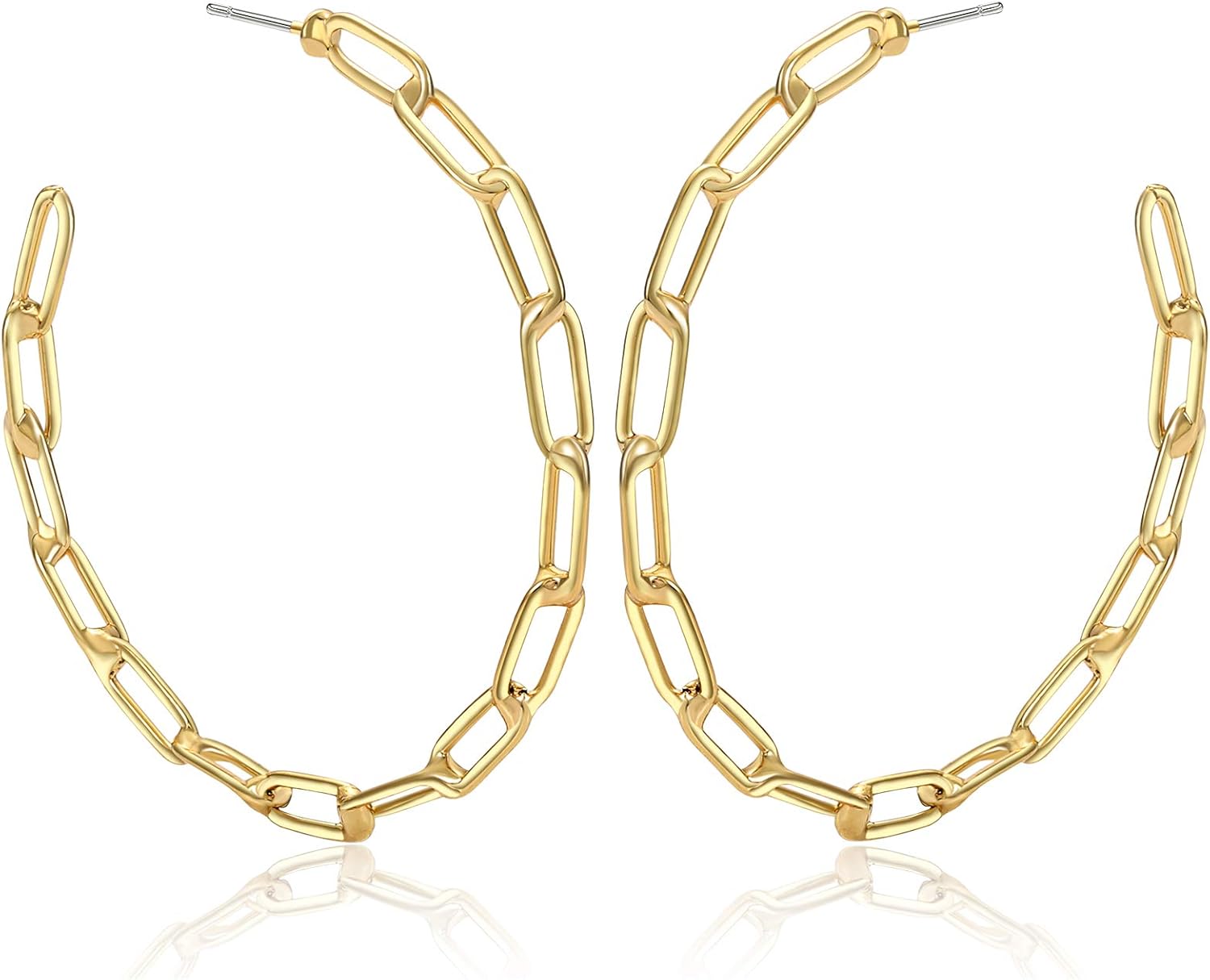 NLCAC 14K Gold Chain Hoop Earrings Chic Shiny Gold Paperclip Chain Link Big Hoop Earrings for Women - Image 5