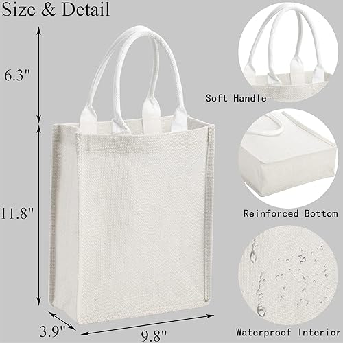 Miniatura 2 de DEAYOU Paquete de 6 bolsas de arpillera de yute, bolsa de regalo de arpillera con asa, bolsa de playa de yute laminado en el interior, bolsa de