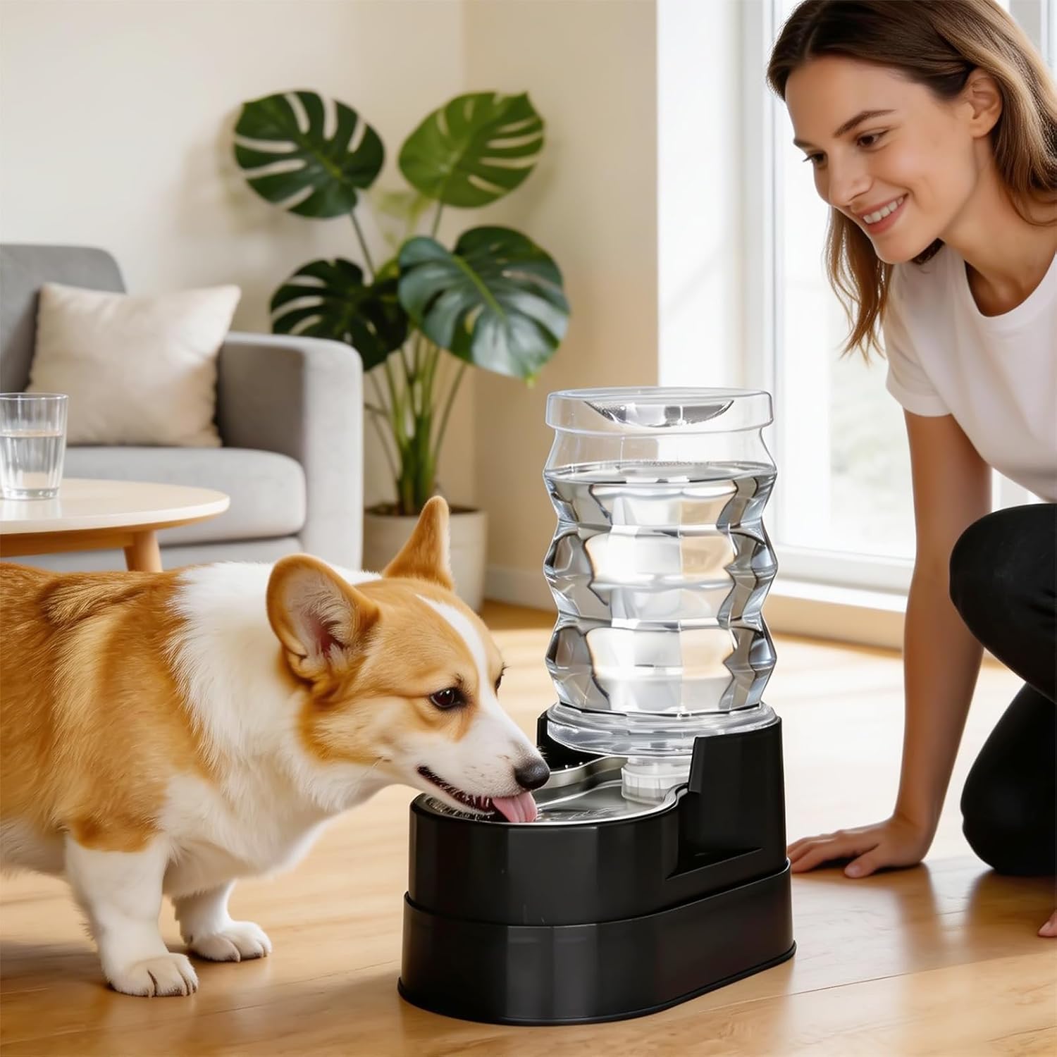 RIZZARI Automatic Pet Waterer: Large Capacity 7L Stainless Steel Gravity Bowl - Black - Elevated Auto Refill - Anti-Spill Cat Water Dispenser for Senior Dogs - Home Garden Use