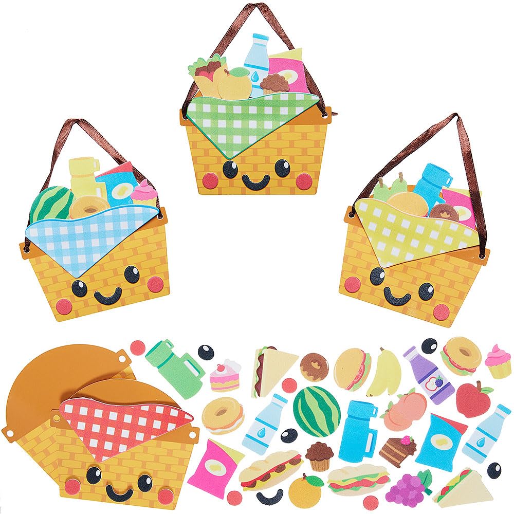 Baker Ross VC114 Picnic Basket Mix & Match Decoration Kits - Pack of 8, Foam Picnic Crafts