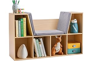 HOMCOM 6-Cubby Kids Bookcase with Reading Nook