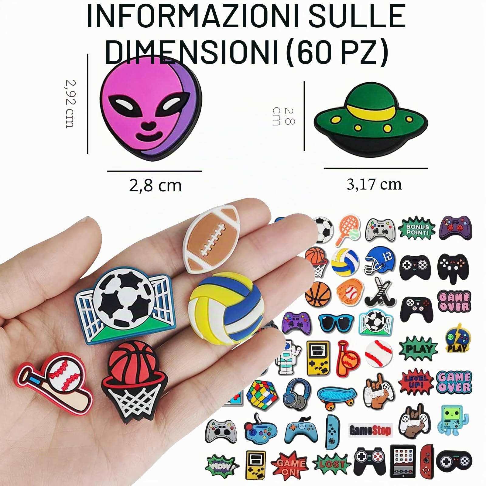 60 Pcs Ciondoli per Scarpe, Ciondoli Decorativi per Scarpe, Ciondoli per Scarpe Decorativi Spille, Ciondoli Casuali per Scarpe, Decorazioni per Scarpe, per Bambini, Adulti, Ragazze, Donne