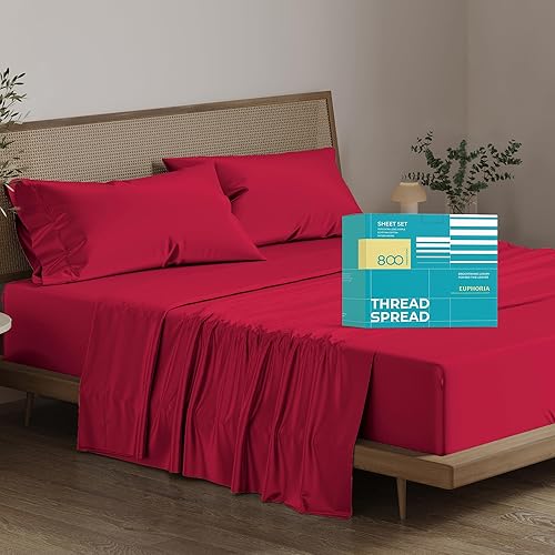 Thread Spread - Juego de sábanas de 100% algodón egipcio con tejido de satén de 800 hilos de la colección Exotic Hotel, color blanco y marfil