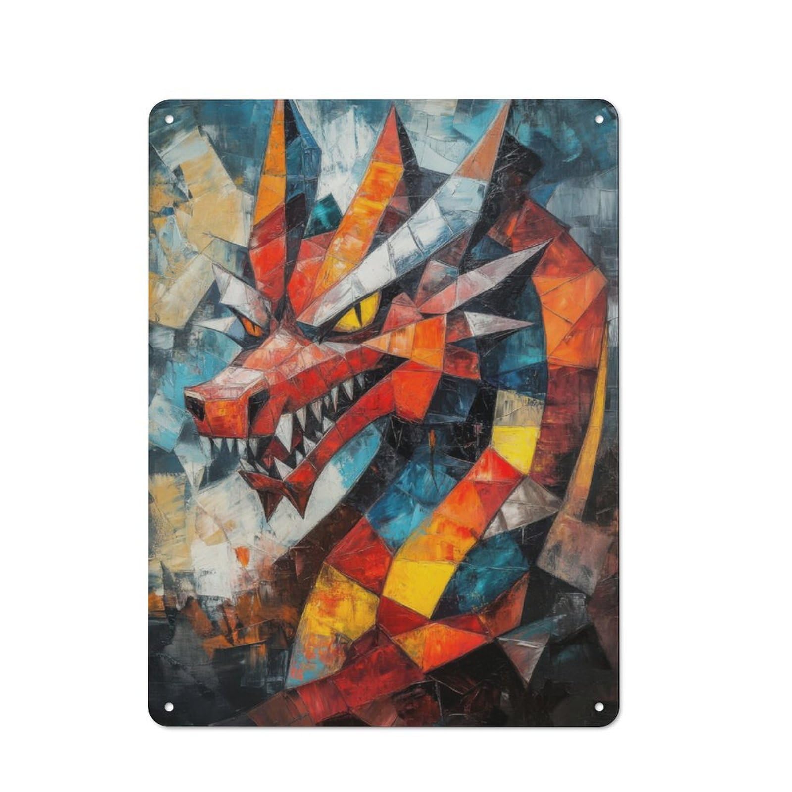 Vintage Tin Sign 40x30cm with Dragon Oil Painting for Hobby Room Or Studio, for Metal Sign Collectors, for Garage And Workshop Walls