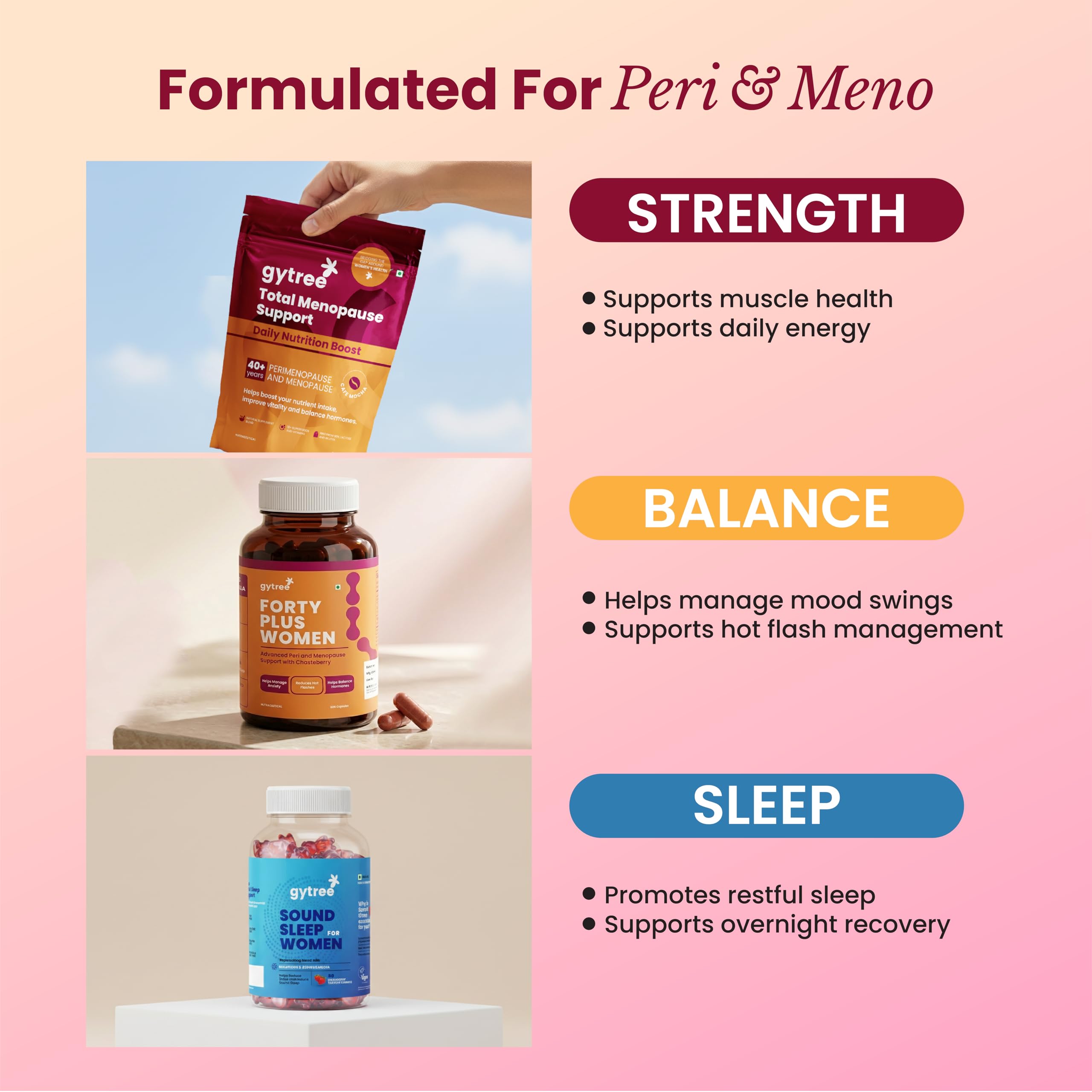 Gytree Complete Menopause Kit 40+ | Total Support Nutrition Blend + Forty Plus Multivitamin + Sound Sleep Support | Perimenopause & Menopause Wellness | 3 Product Combo Pack | Vitamin Supplement — Amazon image 3