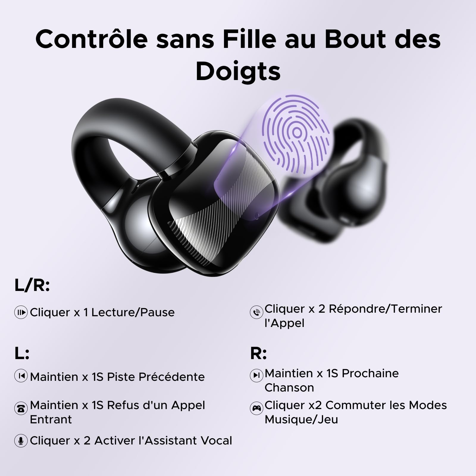 UGREEN HiTune S3 Écouteurs Bluetooth sans Fil Sport Écouteurs Clip Oreille Ouvert ENC DNN Antibruit Bluetooth 5.4 30H Autonomie USB C Charge Étanche à l'eau IPX5 pour Runing Cyclisme Noir