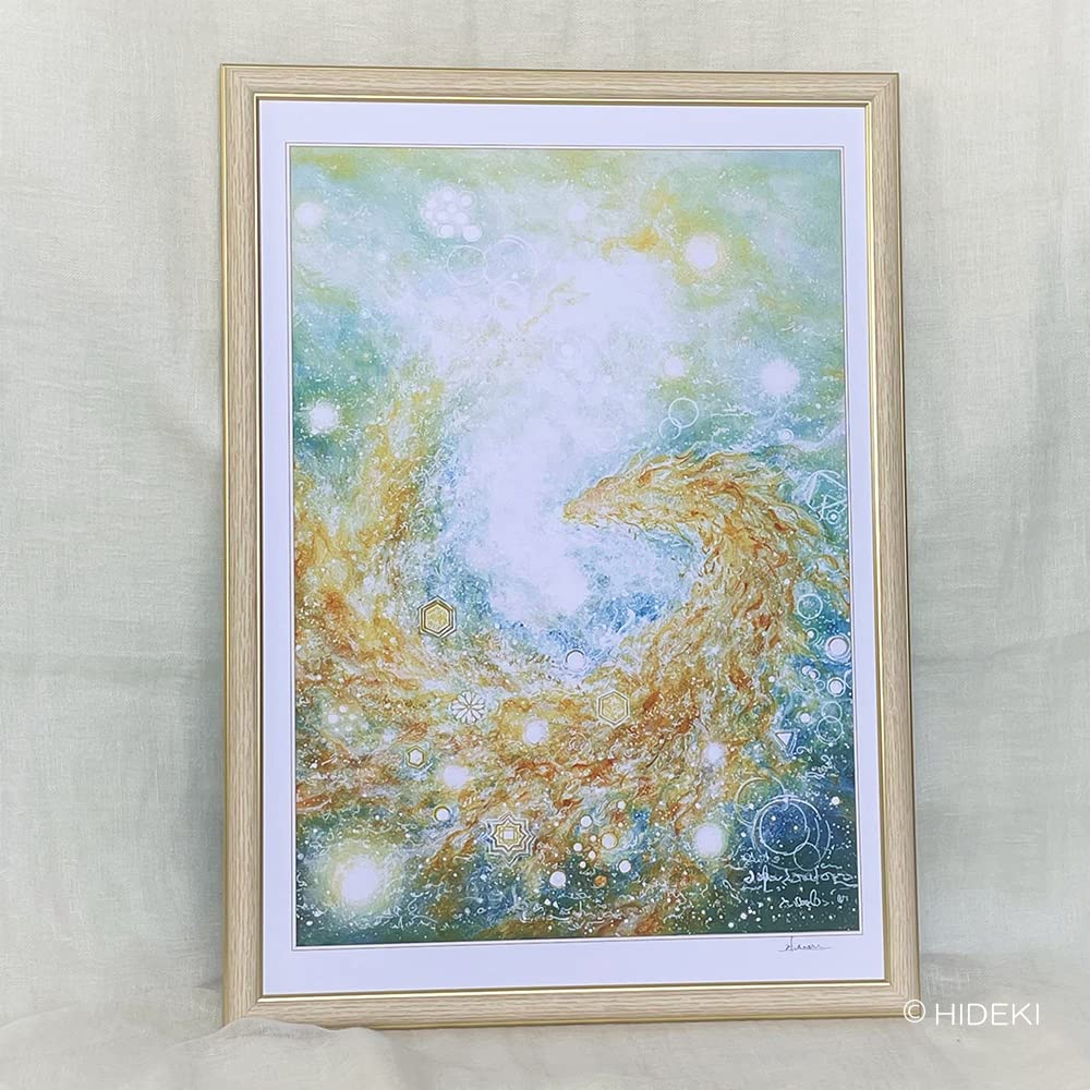 開運画「金の龍神様と金富士と朝日 R」特大・原画・油彩絵画・壁掛け