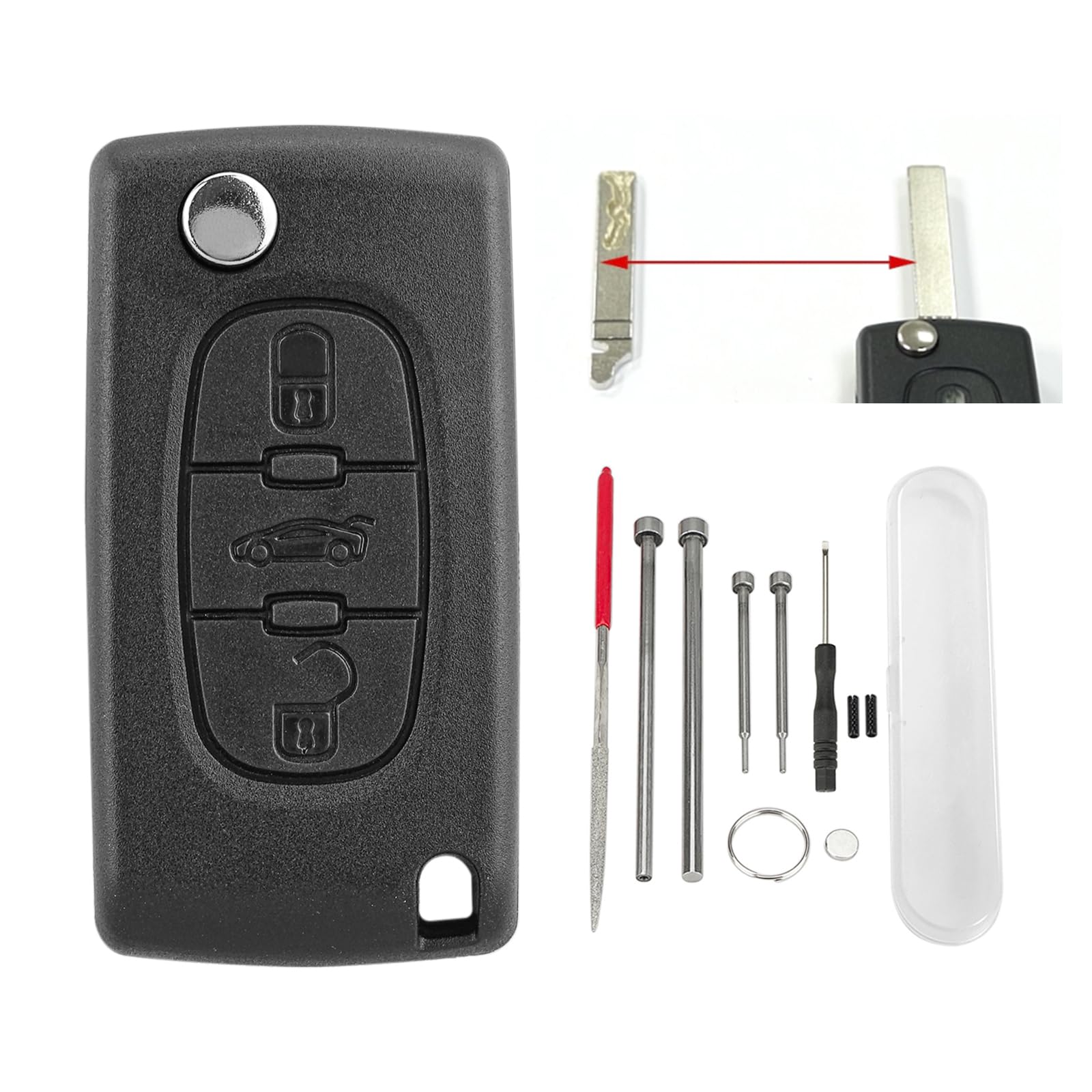 Coque Clé Pliable 3 Boutons Pour Peugeot 207 208 307 308 407, Citroën C2 C3 C4 C5 - Compatible Lame HU83/VA2