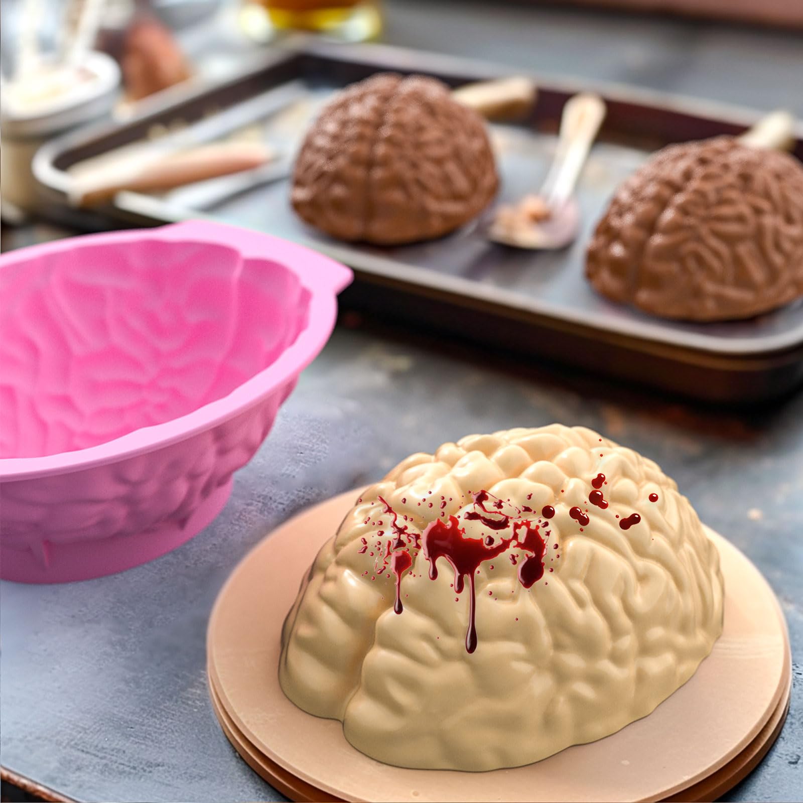 Große Silikonform Für Schokolade & Süßigkeiten – 10 Löcher, 3D-Gehirn-Design, 2 Stück