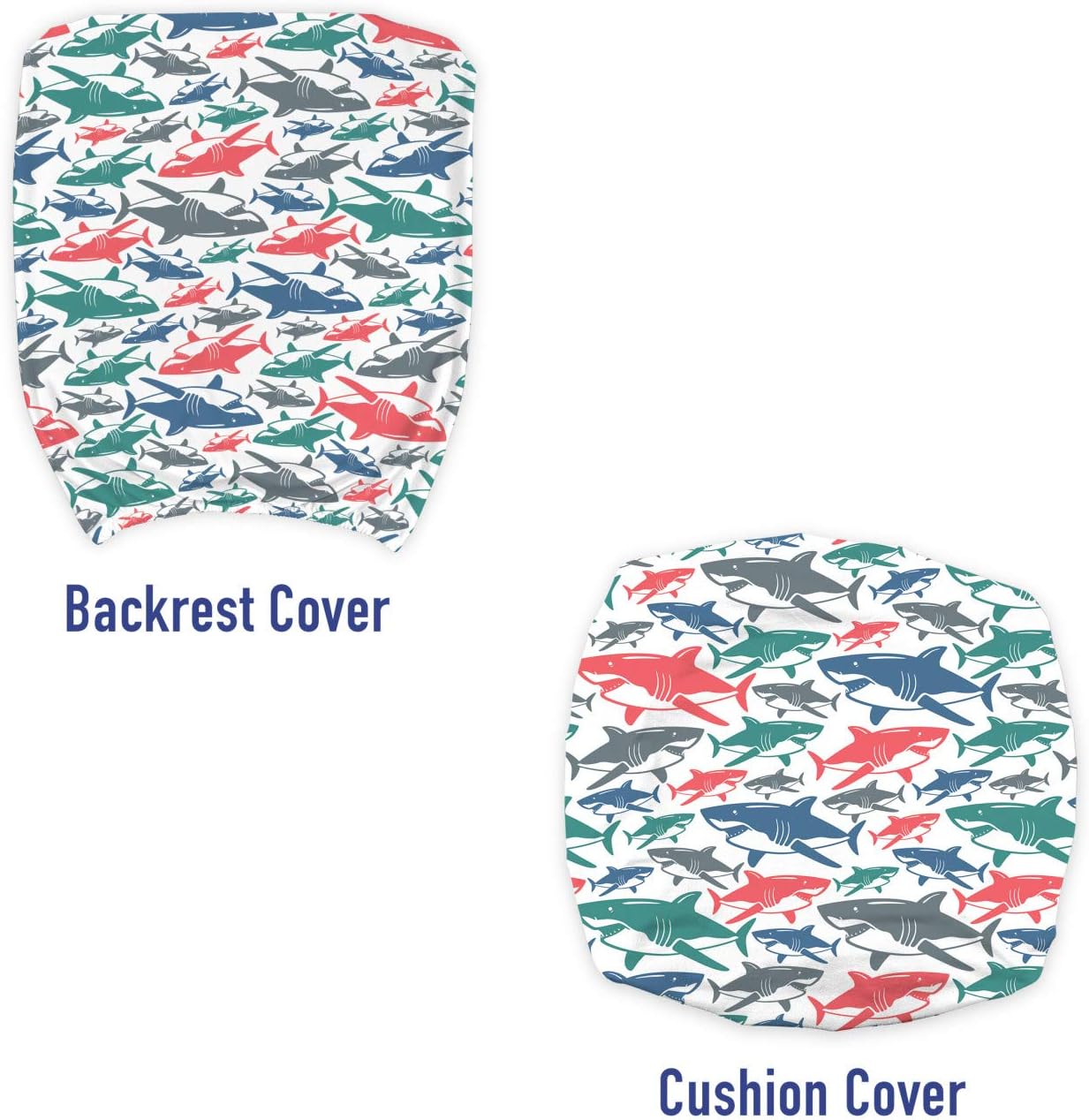 Ambesonne Shark Office Chair Slipcover, Colorful Underwater Fish Pattern Masters Survival Predators Dangerous Nature, Protective Stretch Decorative Fabric Cover, Standard Size, White Coral