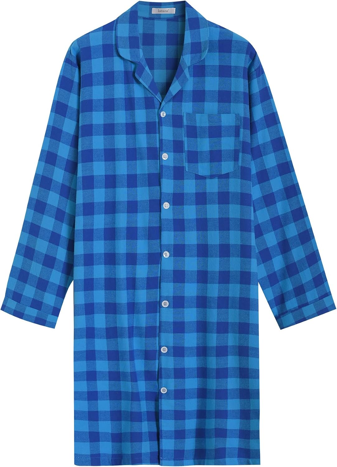 Latuza Men's Cotton Flannel Nightshirt Button Down Sleep Shirt
