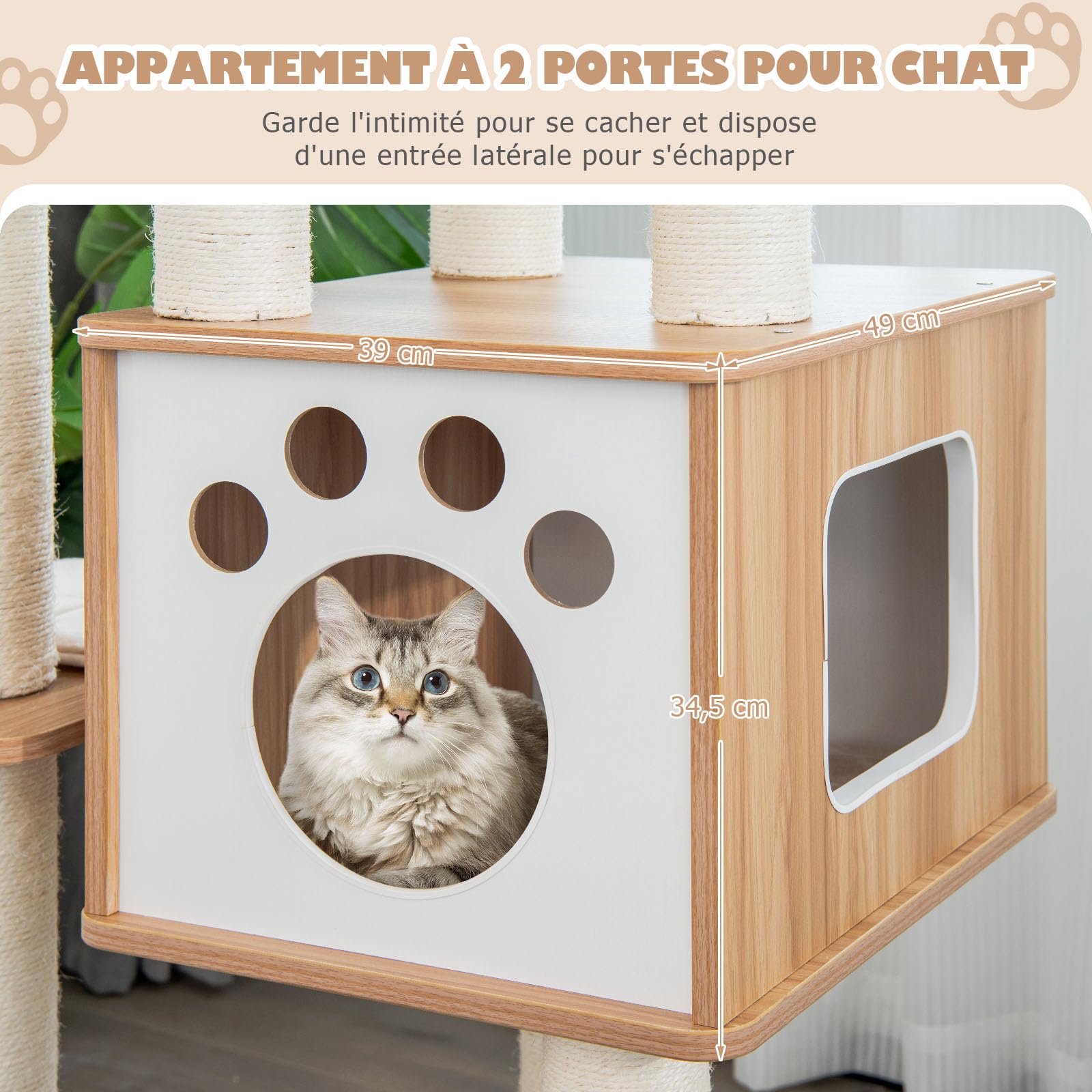 GOPLUS Árbol para Gatos de Madera de XXL 176 CM, Torre para Gatos de 5 Niveles con Poste Rascador de Sisal, Diseño Antivuelco, Árbol Rascador con Cojines Cómodos, 59×59×176CM