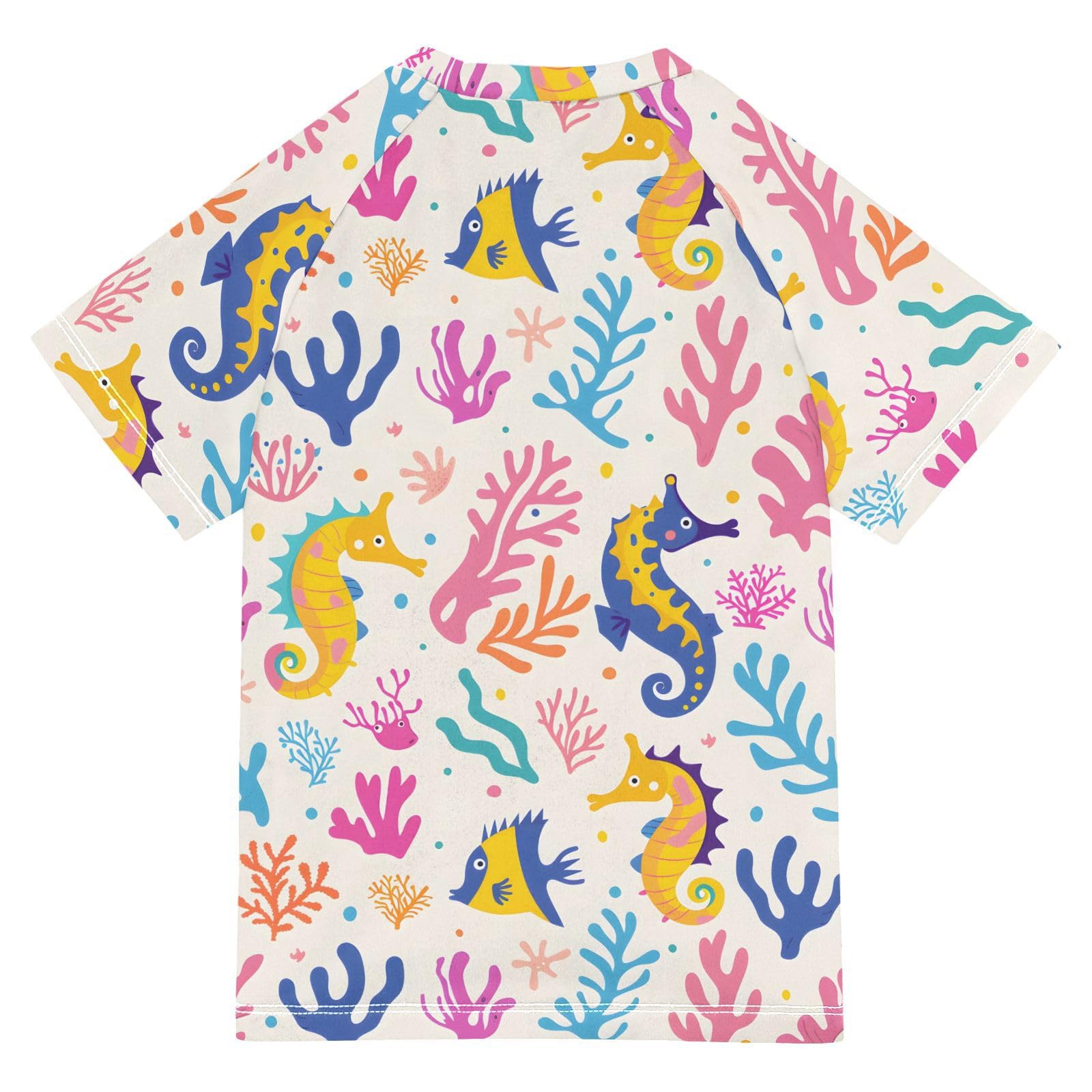 Boys Swim Shirts Toddler Rash Guard Short Sleeve Rashguard Seahorses Corals Algae UPF 50+ 11-12T