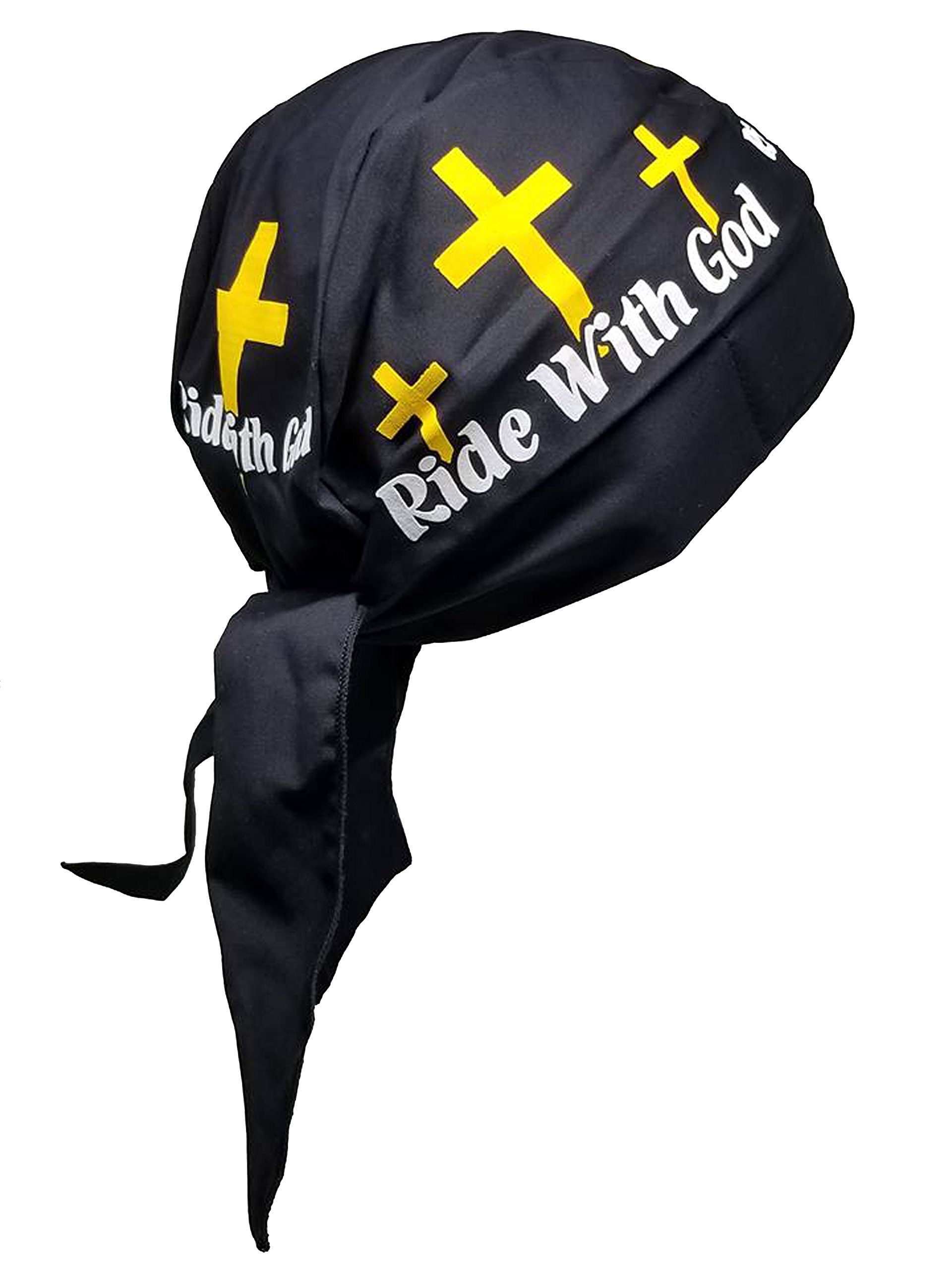 Buy Caps and Hats Christian Doo-Rag with Sweatband Motorcycle Skull Cap Bikers Do-Bandana Ride with God Yellow Cross