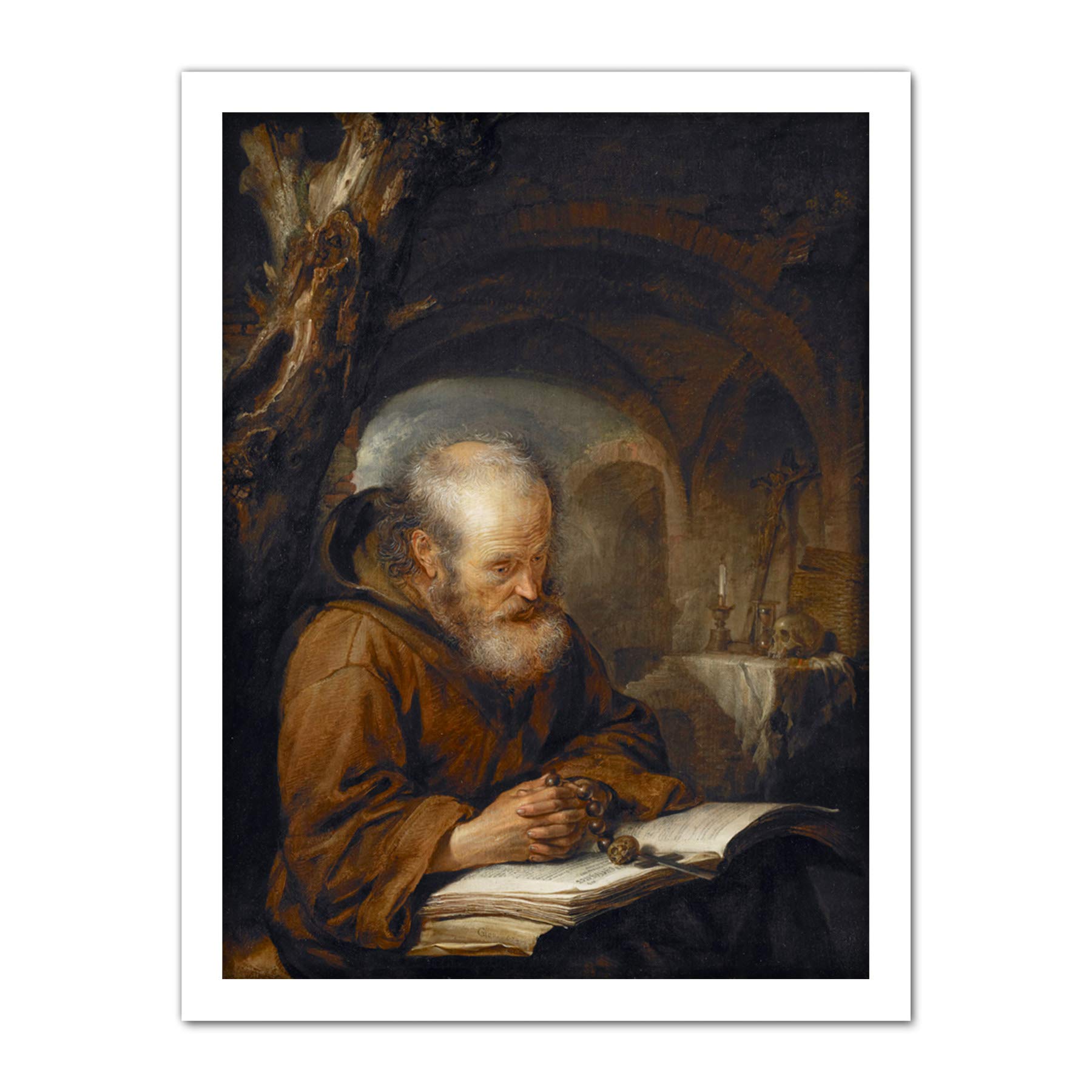 Dou Hermit Praying Religious Man Painting Large Framed Art Print Poster Wall Decor 18x24 in