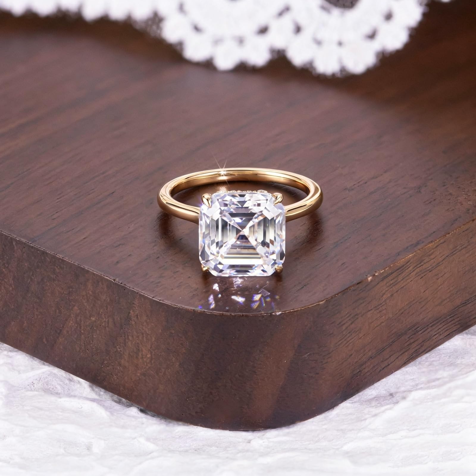 Anillo de moissanita de oro amarillo, anillo con moissanita Asscher de 1 quilate, 2 quilates, 3 quilates, 5 quilates