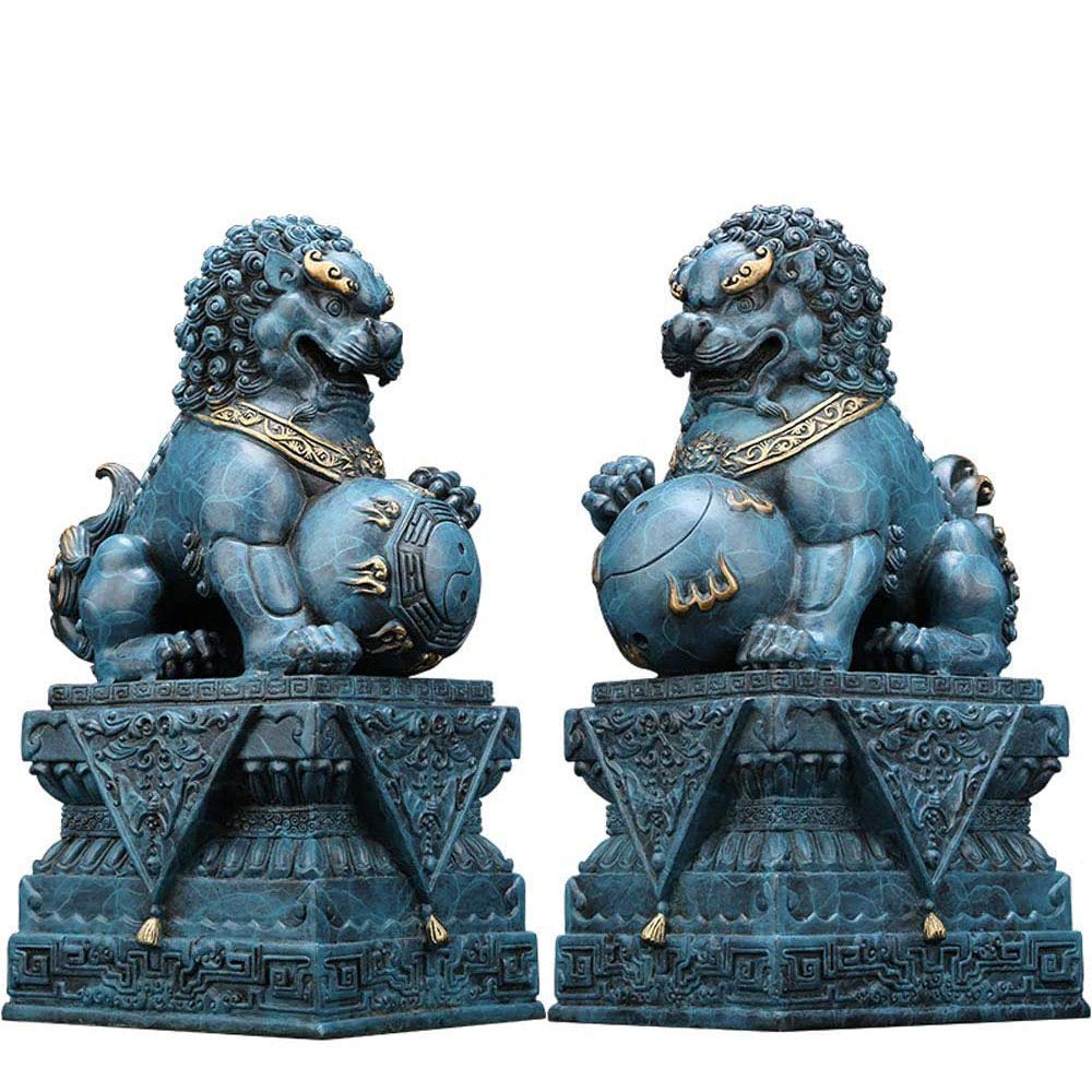 YNIYUJKL Feng Shui Ornaments Pure Copper Beijing Lions Statues Pair Fu Foo Dogs Decoration Decor Prosperity Figurine, Home And Office Wealth Good Luck Sculpture