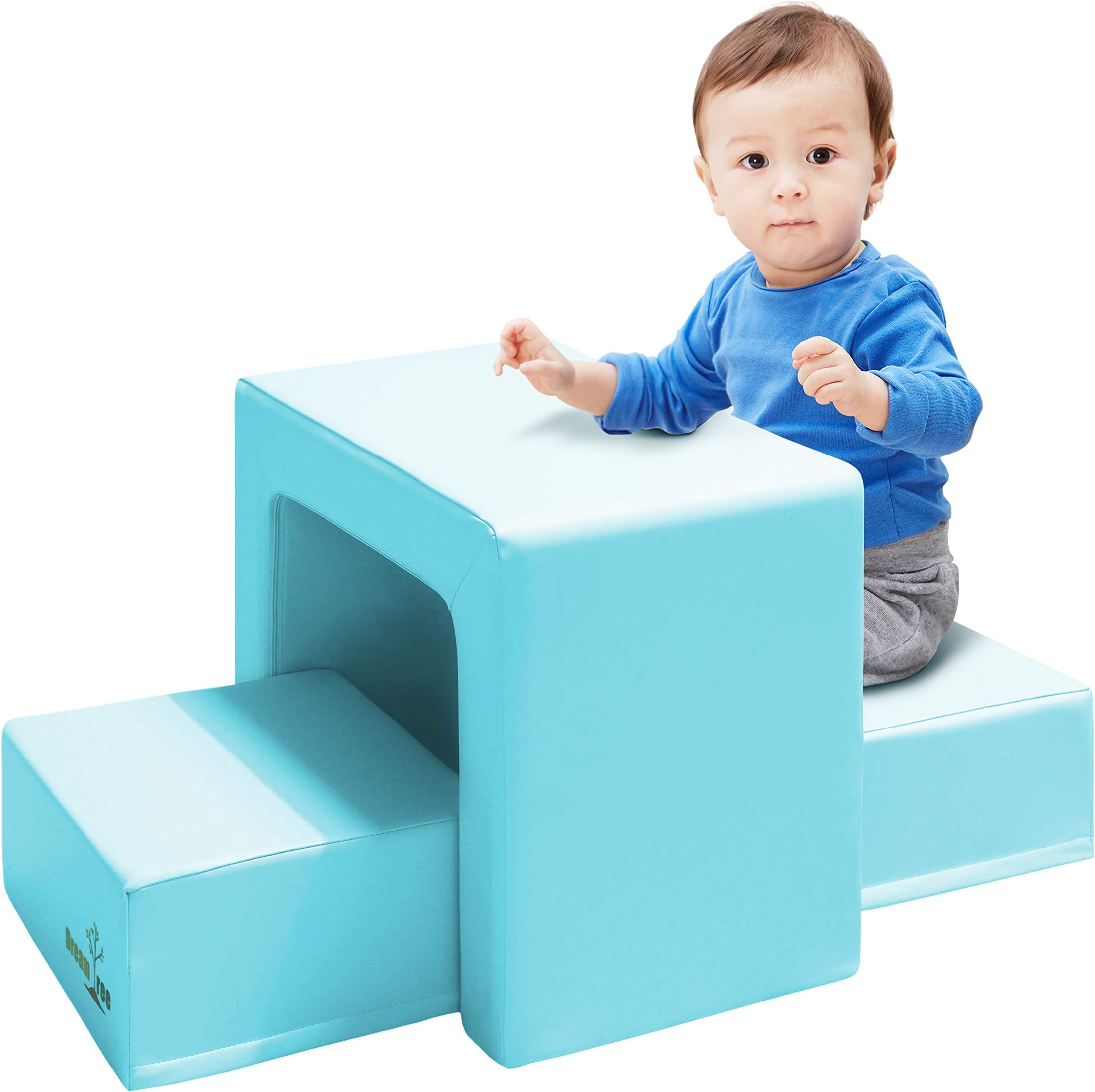 Dream Tree Toddler Table and Chair Set (Stool Type) Washable, Safe Non-Toxic CPSIA Compliant Soft Foam Furniture for Baby, Kids, and Child - Blue