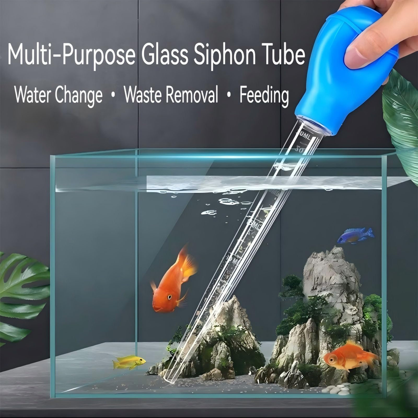 Aquarium-Reinigungsset mit Truthahn-Baster, 4 doppelseitige Schwammbürsten, Verlängerungsrohr für Aquarium-Wartung, Glasalgenreinigung