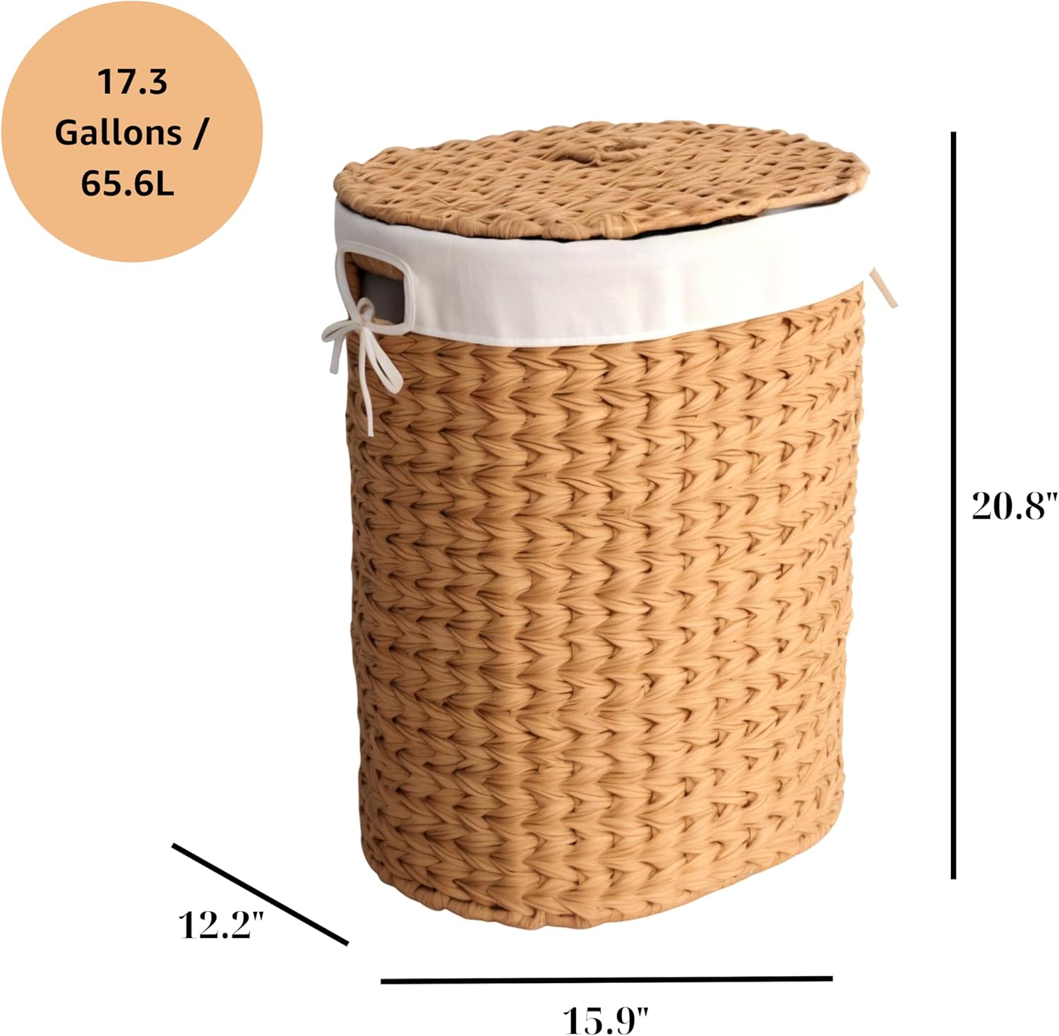 Nivora Resin Wicker Oval Laundry Hamper, Brown with Lid and Handles – Woven Clothes Basket for Bedroom, Bathroom, or Closet Laundry Storage