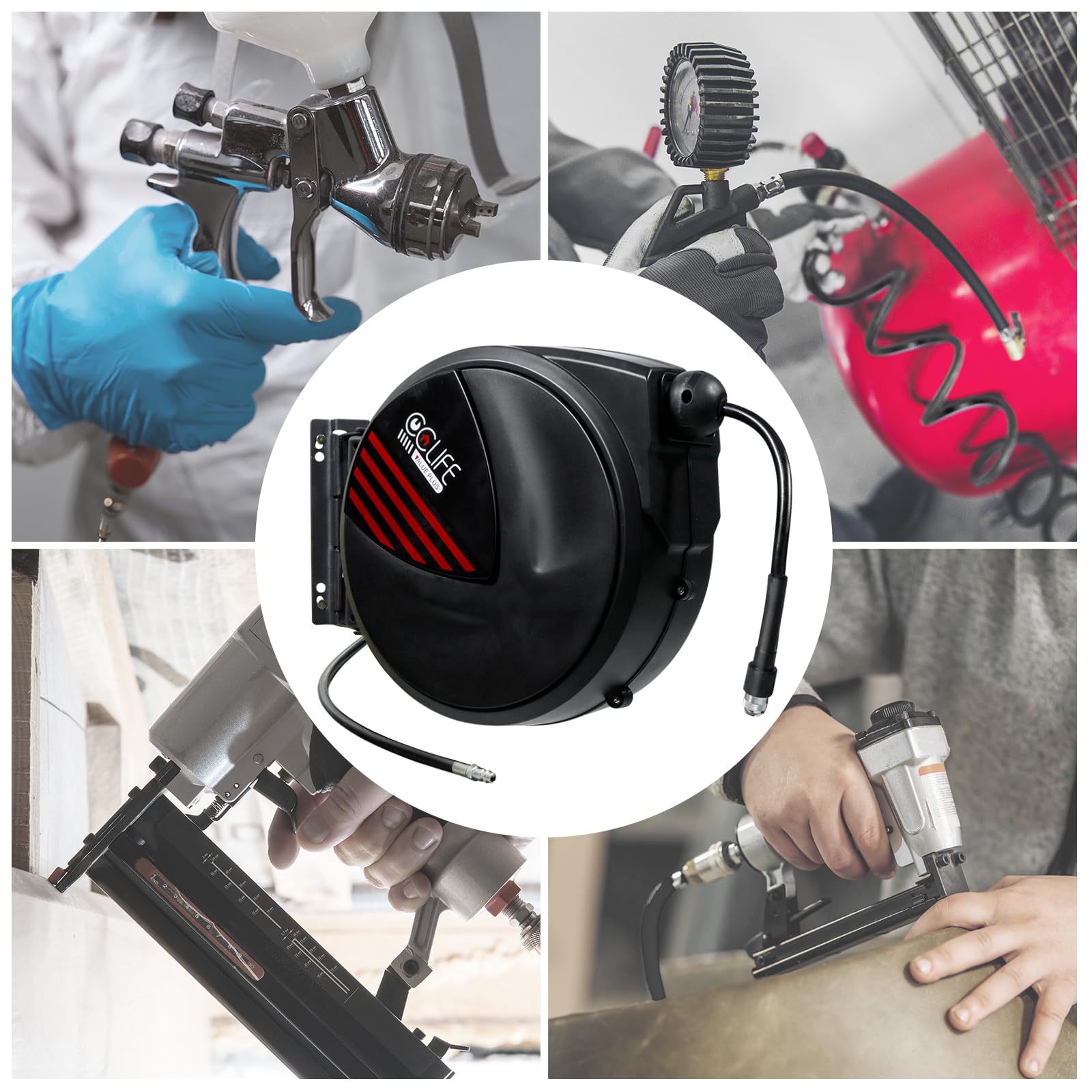 CCLIFE Druckluftschlauchtrommel 20+1 m Automatik 15 bar 1/4 Zoll | Mit Druckluftpistole, 8 mm Innendurchmesser, Wandmontage, ideal für Werkstatt, Garage und Kompressor