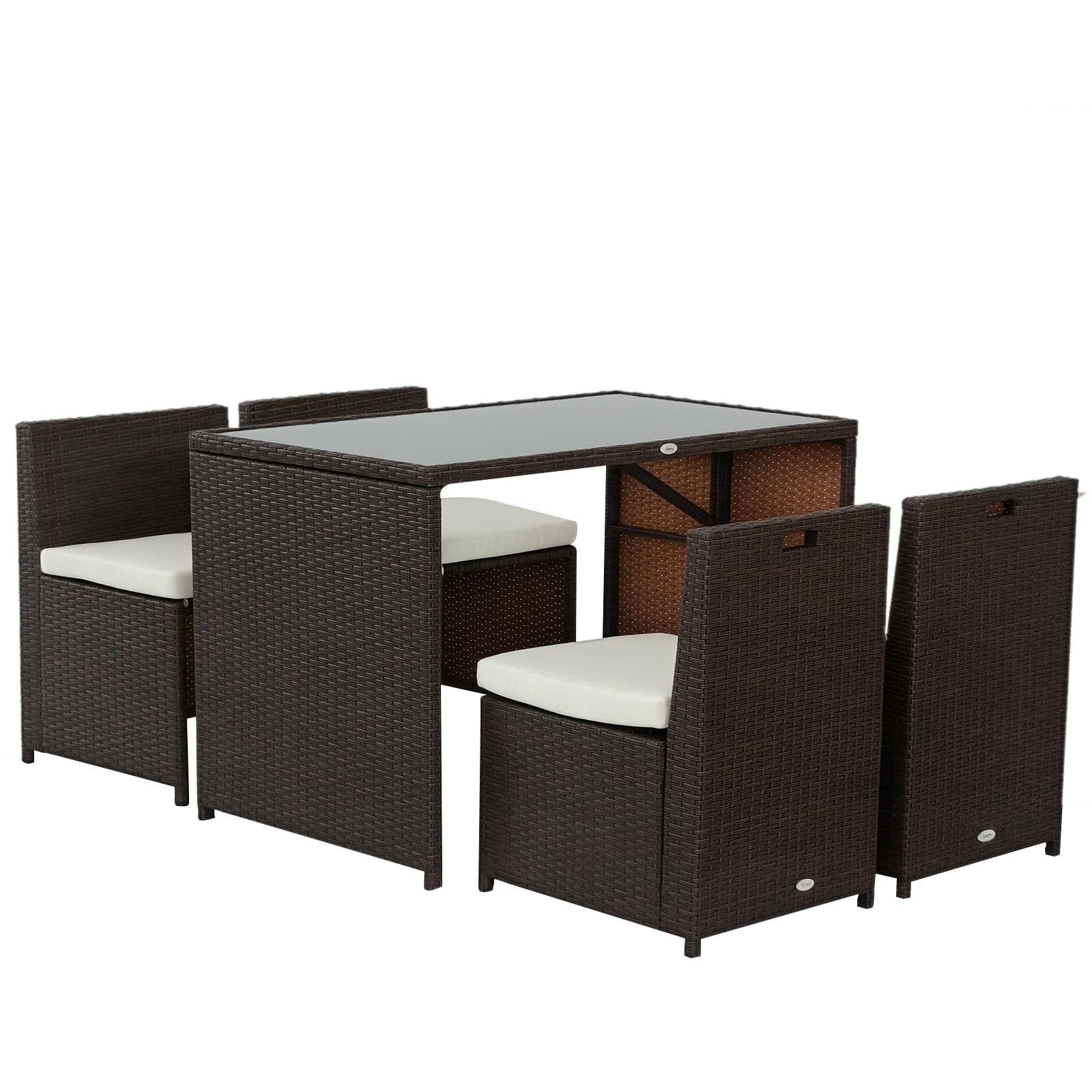 Outsunny Ensemble Salon de Jardin encastrable 4 chaises monoblocs avec Coussins déhoussables et Table résine tressée Chocolat