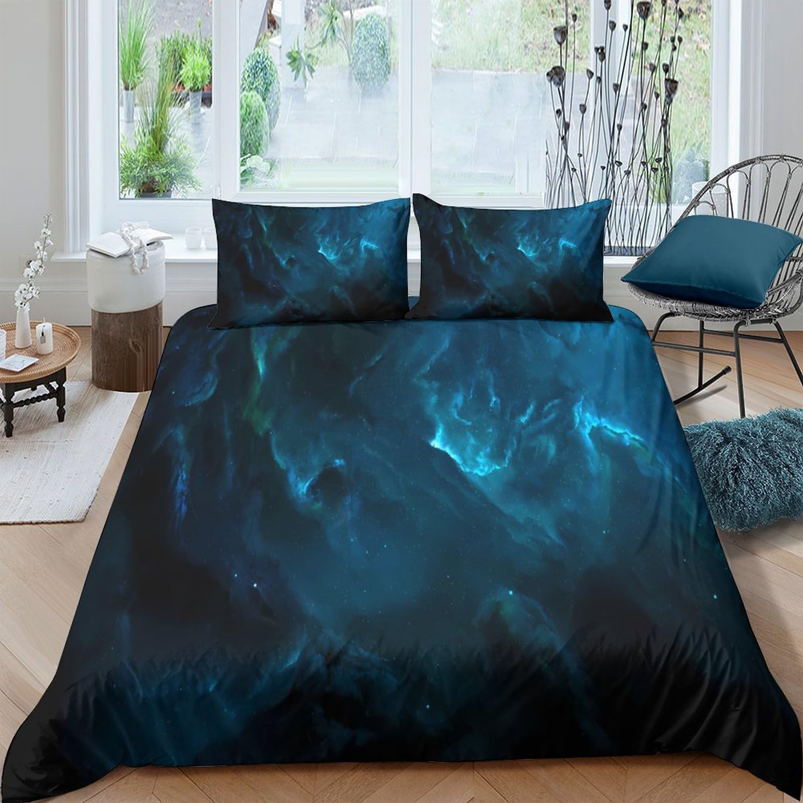 TUFRTGYHN 3D Printed Galaxy Starry Sky Duvet Cover Microfiber Soft Breathable Cosmic Nebula Bedding Set with 2 Pillowcases for Bedroom Single（135x200cm）