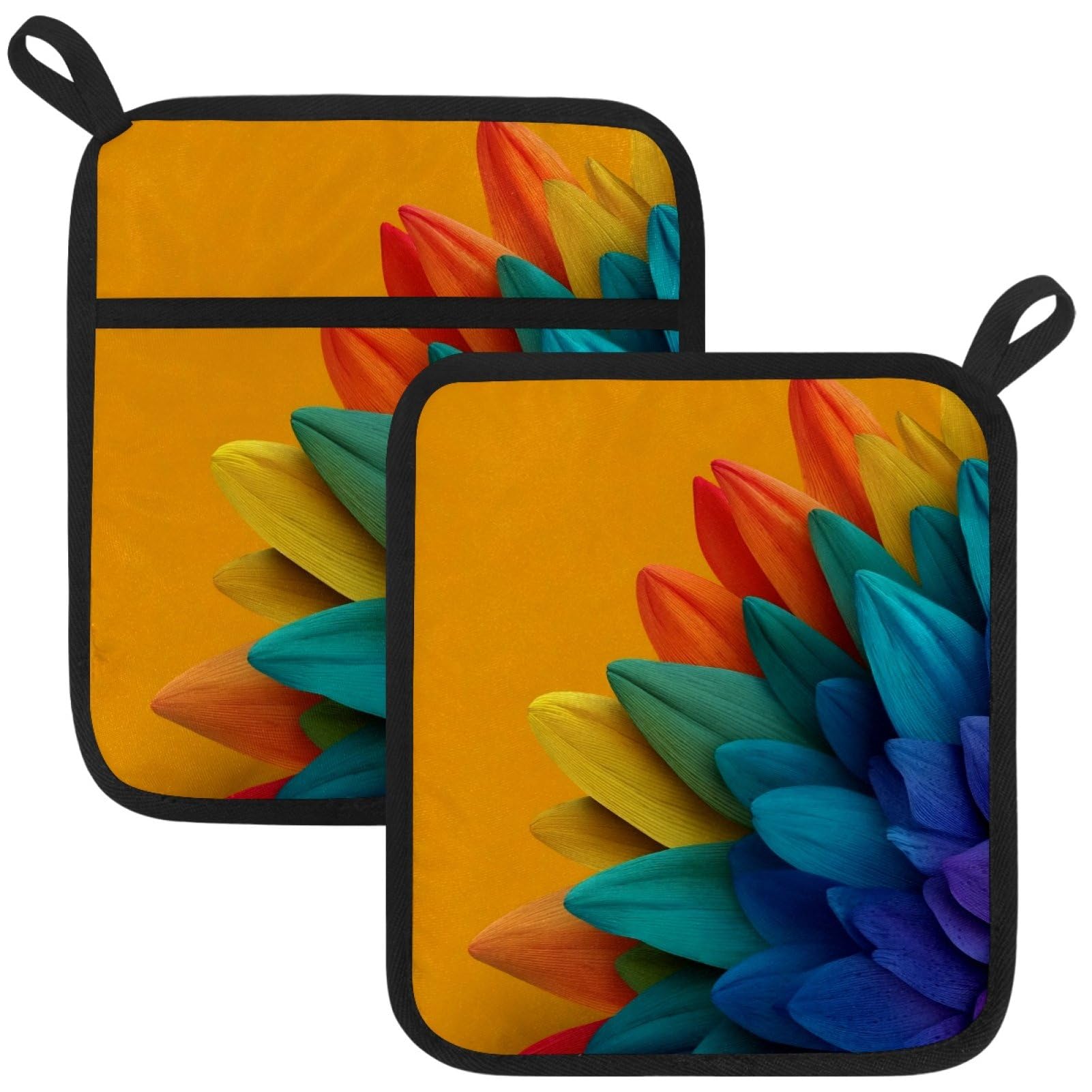 VAPOKF Daisy Petals Heat Resistant Pot Holders, Thick Pot Holders Pad with Hanging Loop for Kitchen, Oven Cloth Pads for Kitchen Baking Microwave Oven