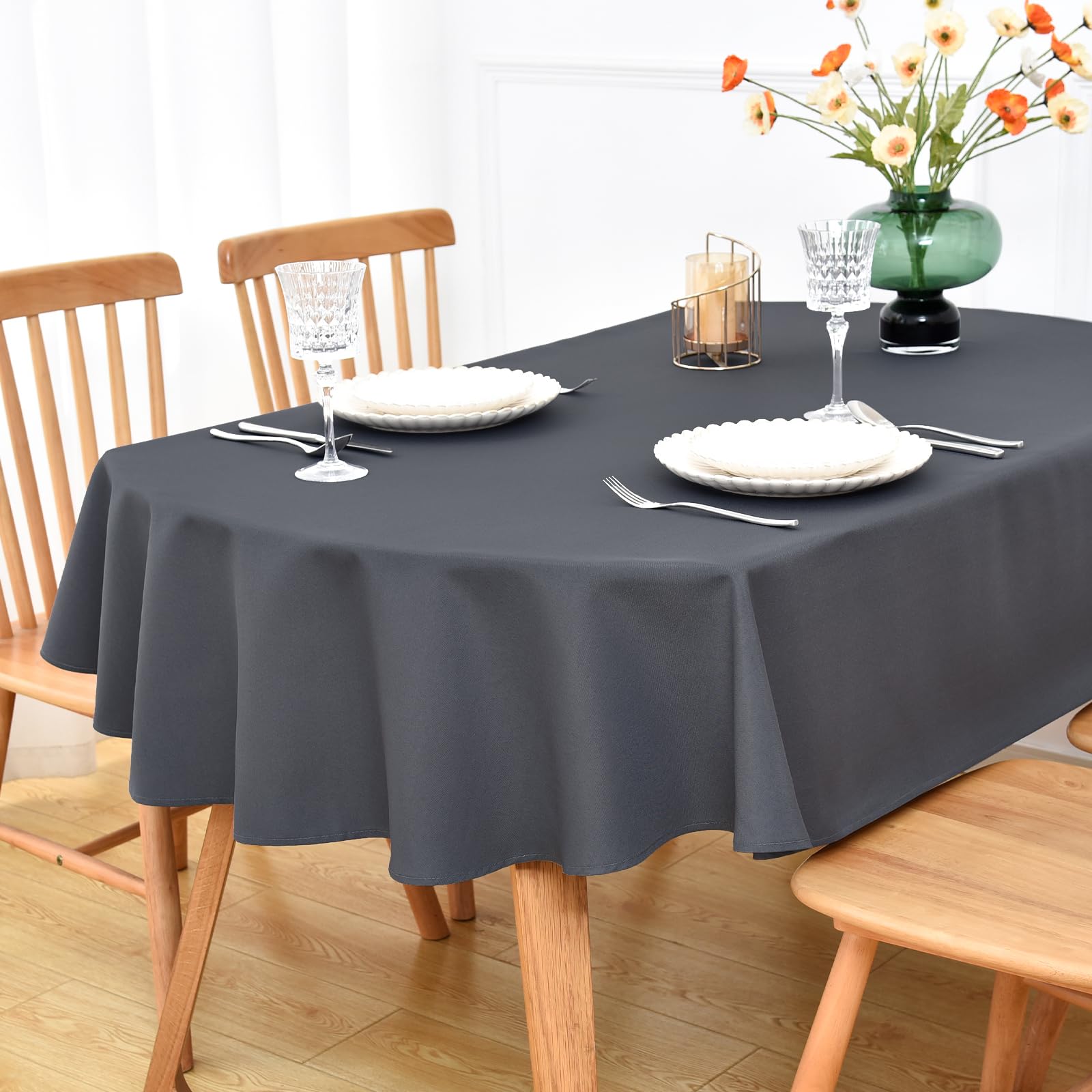NEWISHER Grey Oval Tablecloth - 178x230 cm (70x90 inch) - Heavy Duty Polyester Fabric Tablecloths, Washable Solid Table Cover for Dining, Kitchen, Home Party, Outdoor Indoor Use