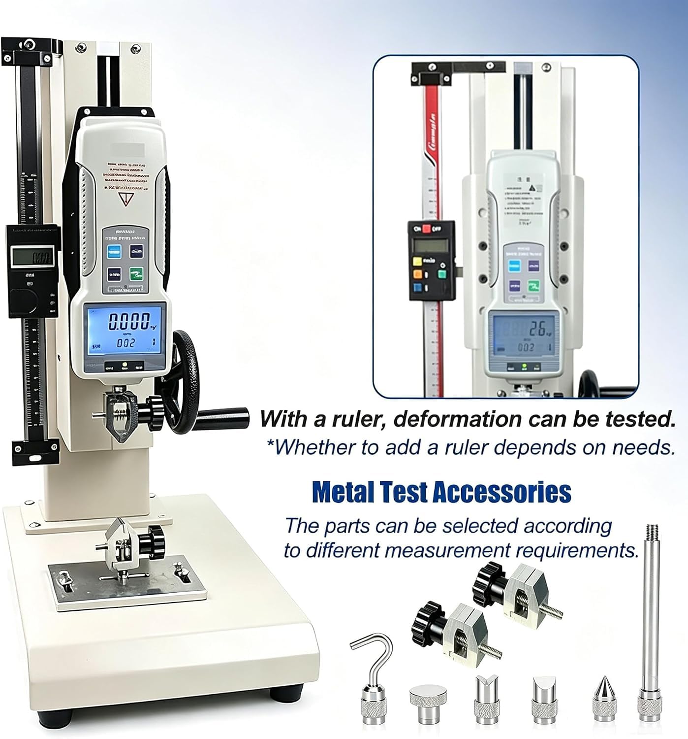 Macchina Digitale per Prove di Trazione/Compressione 10N-2000N, Dinamometro Manuale da Banco con Display LCD e USB per Laboratorio, Officina, Controllo qualità - Precisione ±0.5%,10N-Standard