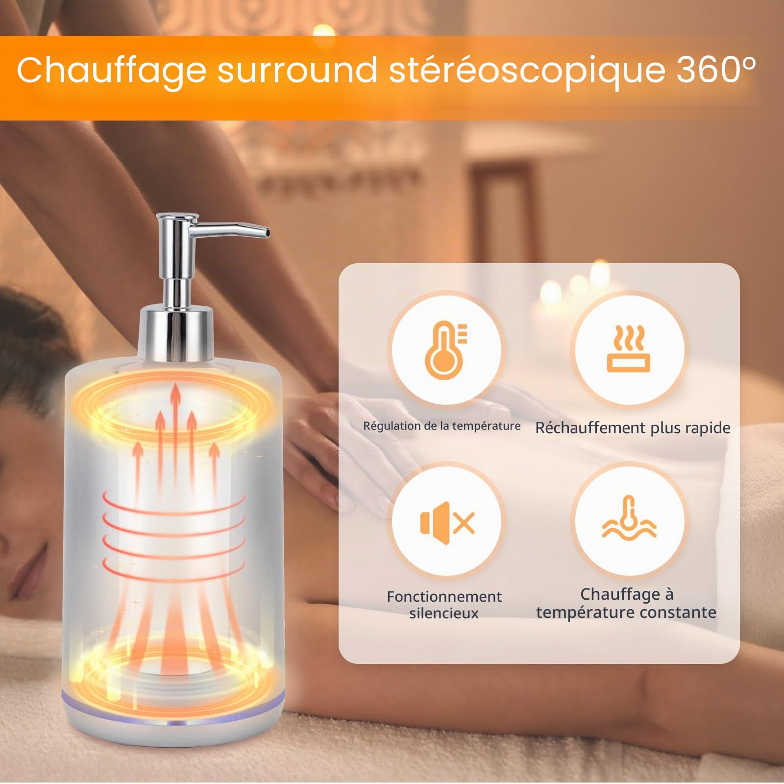 Chauffe Huile De Massage, 250 Ml électrique Chauffe Huile Pour Massage Avec 2 Bouteilles, Réchauffeur D'huile De Massage Température Réglable Chauffe Huile Pour Spa Salon Et Usage Domestique (Argenté)