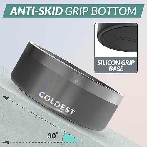 Vista 276 de Coldest Cuenco de metal antioxidante, antideslizante, 3 capas aisladas, acero inoxidable, perro, gato, mascota, antiderrames, sólido, para agua