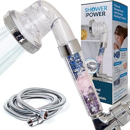 Shower with Power High Pressured Therapeutic Handheld Showerhead with Energy Healing Crystals and 3 Different Speed Modes.