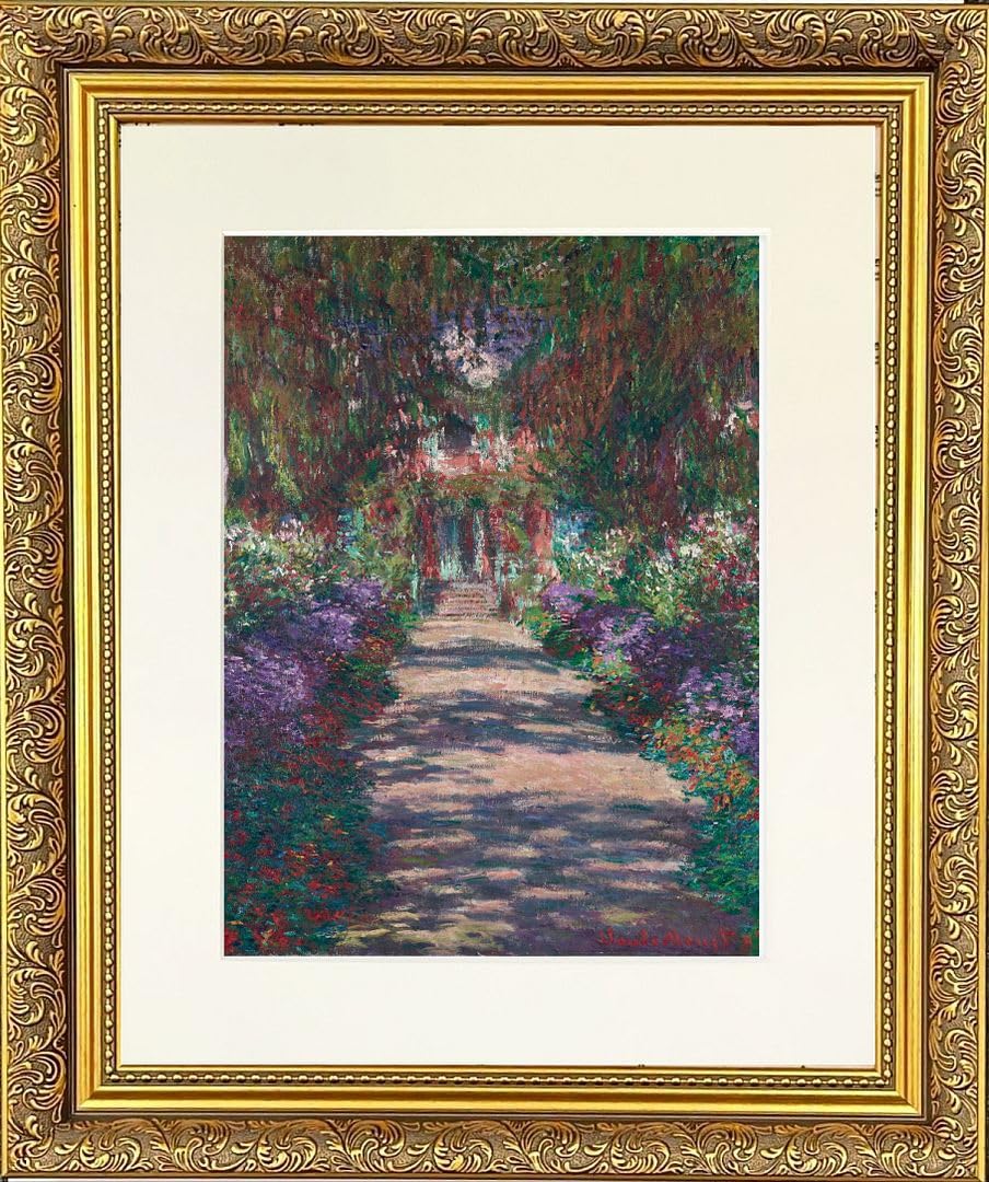 V Garden Mounted & Framed Print in Gold Dahlia Frame 22 x 18 Inch