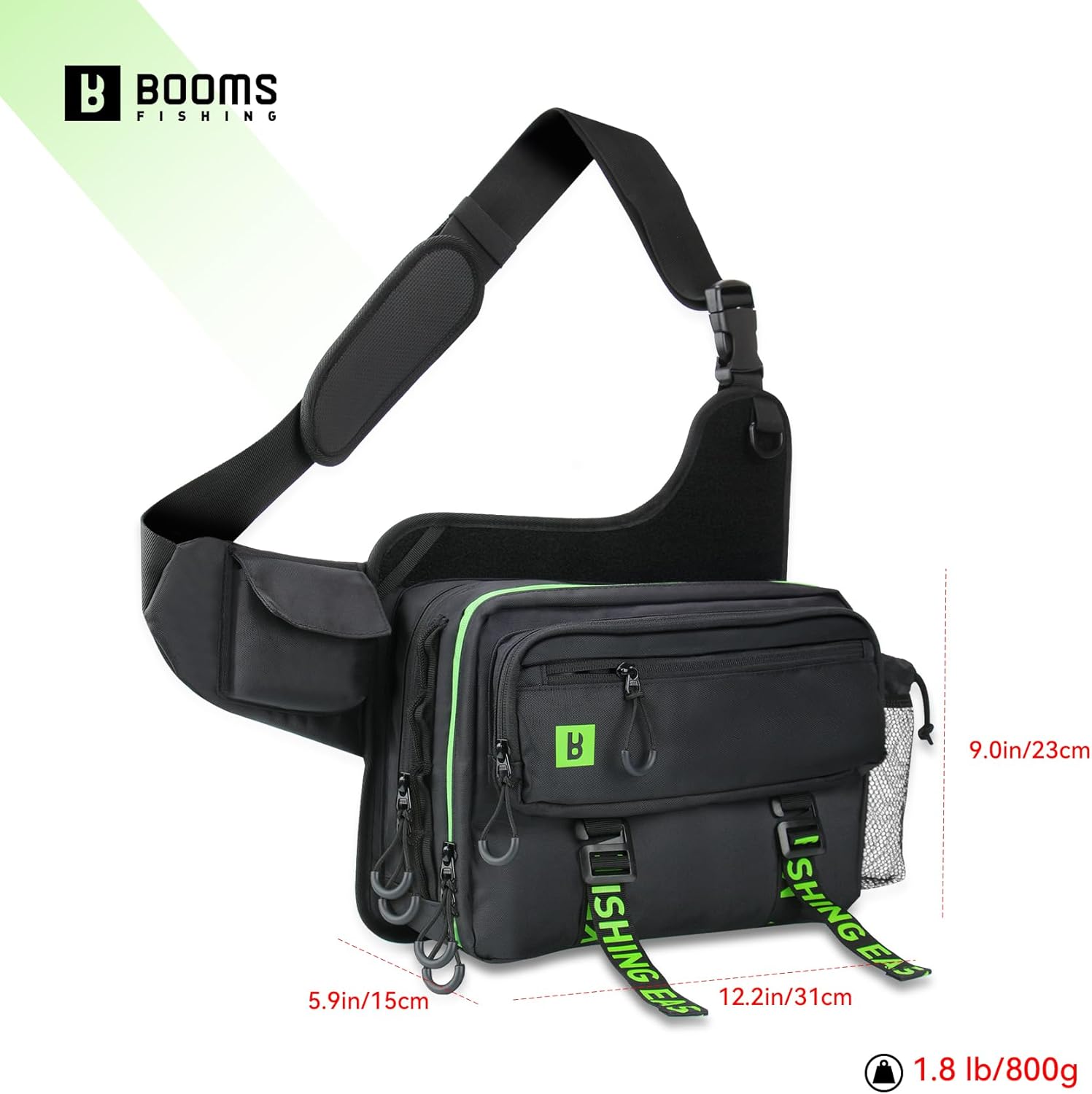 Booms Fishing Tackle Storage Bag - IB1 Fishing Gear Bag with Lures Operation Tray - Saltwater & Freshwater Fly Fishing Sling Bag for Men