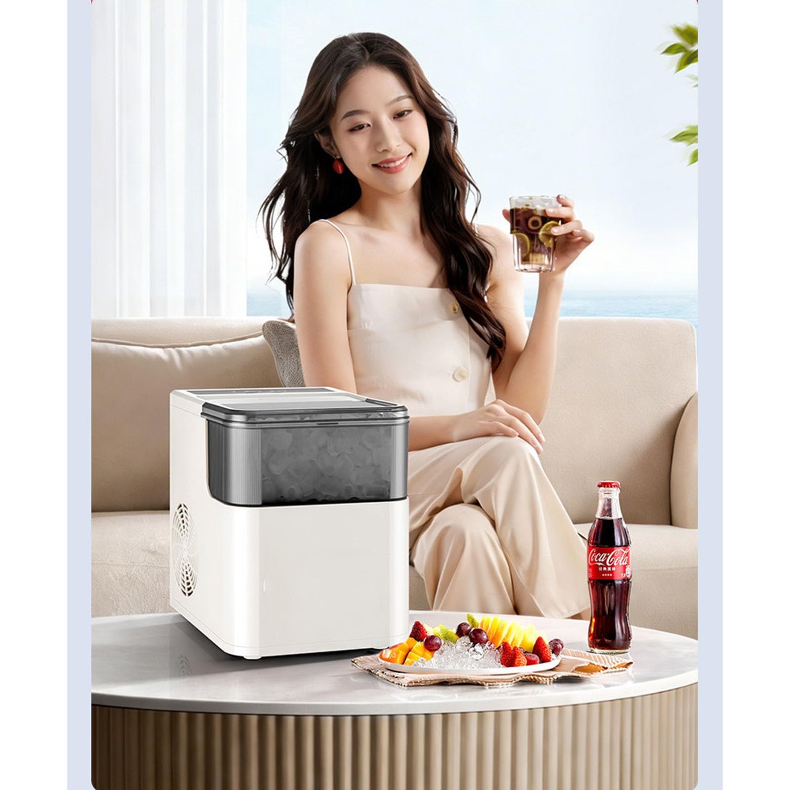 Máquina de Hielo Doméstica, Máquina de Hielo Portátil, Hielo Rápido de 6 A 8 Minutos, Monitoreo Inteligente, Ideal para Oficinas Y Dormitorios(A)