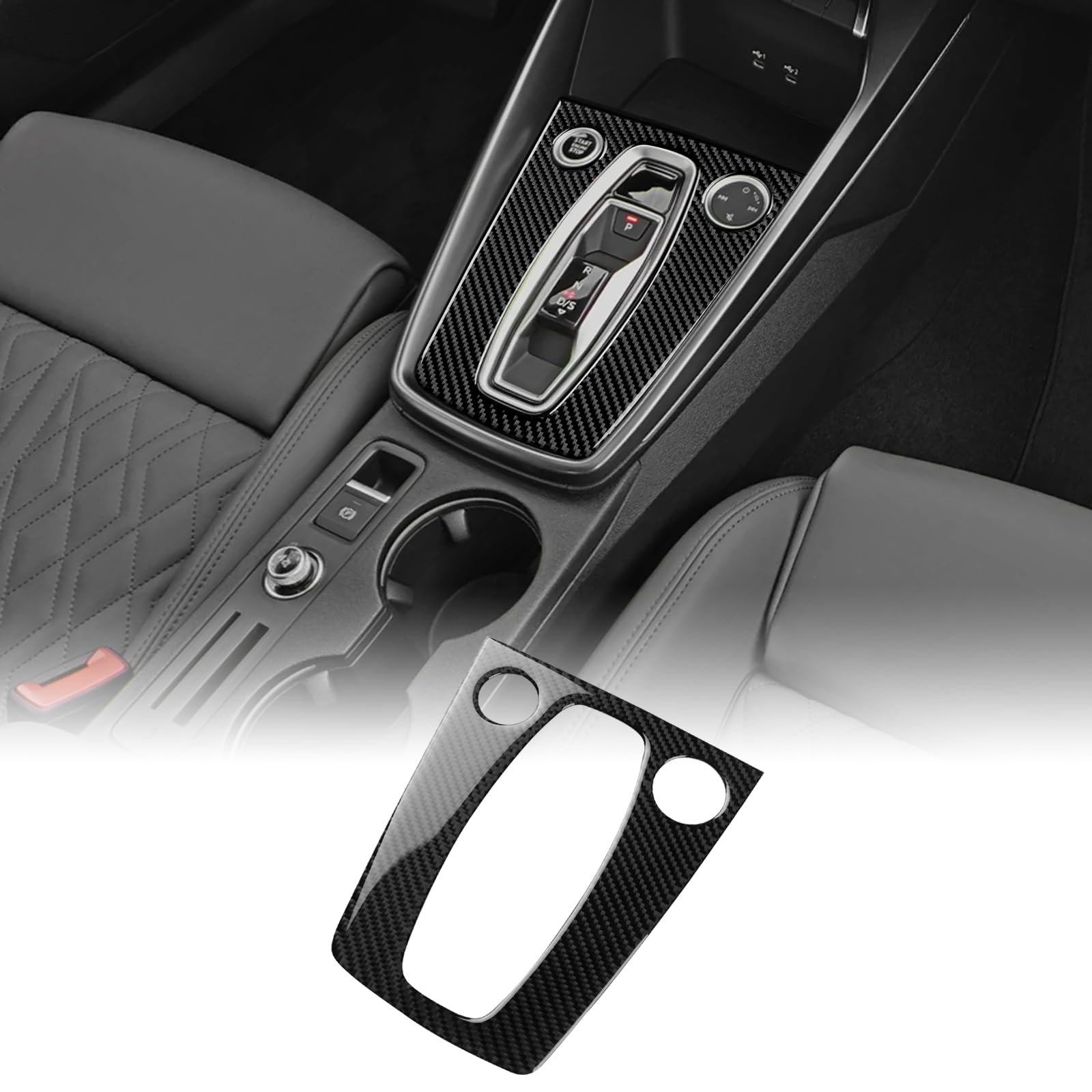KUNGKIC Per Audi A3 S3 8Y 2025 2026 in fibra di carbonio auto centrale console cambio telaio esterno decorazione pannello adesivo accessori interni (cambio automatico, nero)