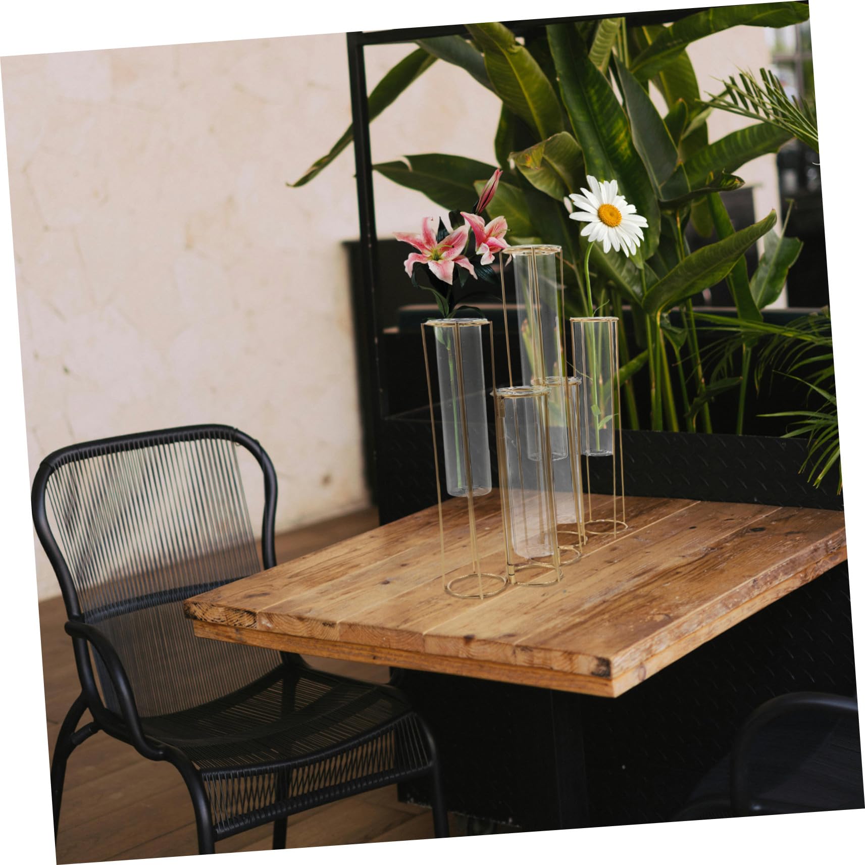 Vase à Plantes Hydroponiques Verre avec Support Métallique Rotatif Station de Propagation pour Fleurs et Racines Tubes Essai Décoratif pour Bureau et Maison