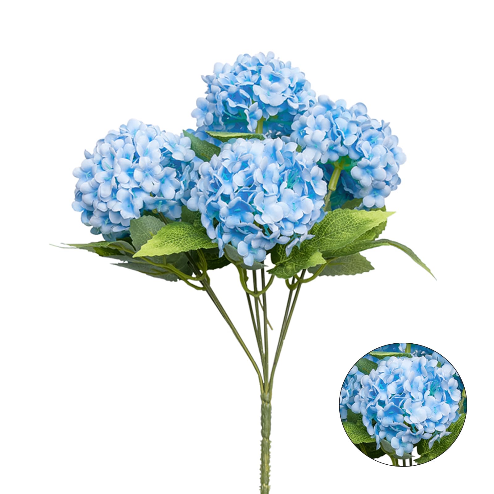 Felice Arts 7 Head 13" Blue Hydrangea Artificial Flowers Silk Hydrangea Bouquet with 3.15" Mini Hydrangea for Home Vase Wedding Bridal Bouquet Office Party Table Centerpiece DIY Decorations