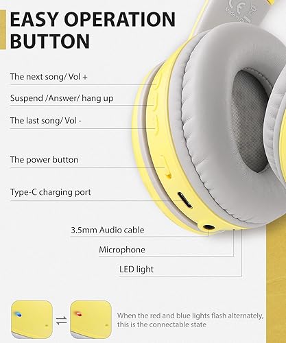 Vista 25 de rockpapa E9 - Auriculares Bluetooth para niños y niñas adultos, estéreo plegables con cable/inalámbrico con micrófono para escuela, viajes, tableta