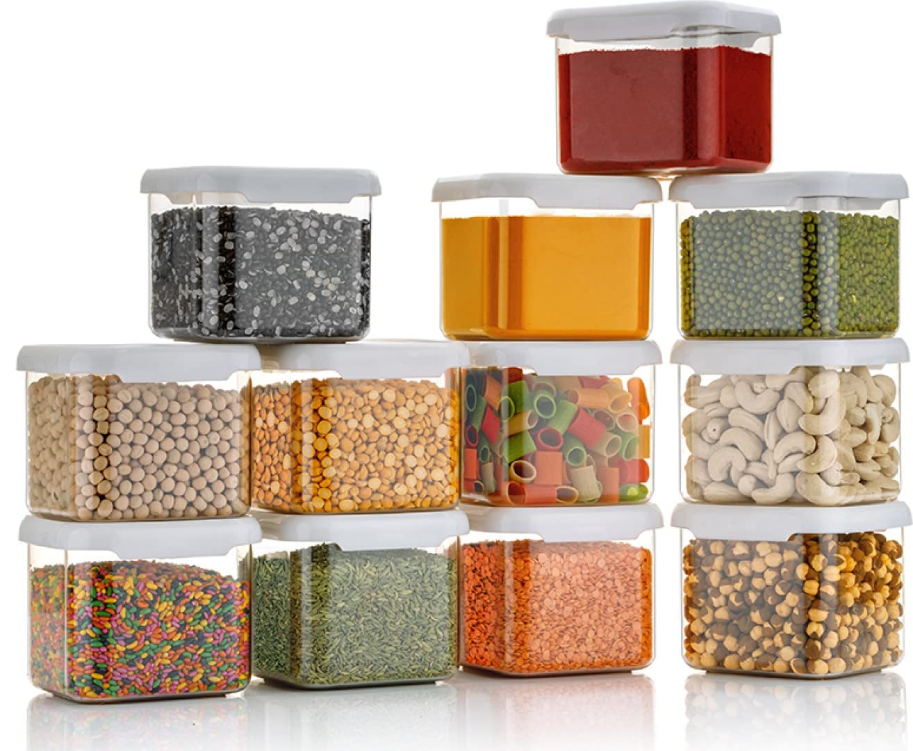 Khushboo Enterprise Airtight Plastic Square Container Set for Kitchen Storage - 500ml Containers | Unbreakable & Air-Tight Design | Container & Containers (Pack Of 12, White)