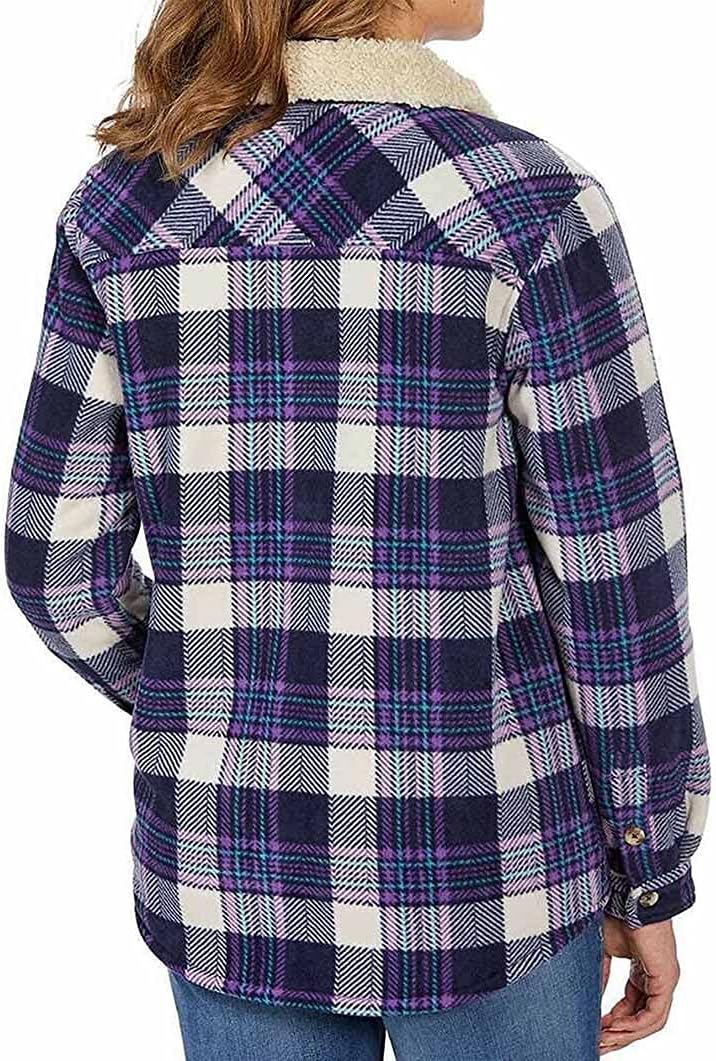 Women's Plaid Fleece Jackets Plush Sherpa Lined Shirt Jacket with Pockets - Image 2