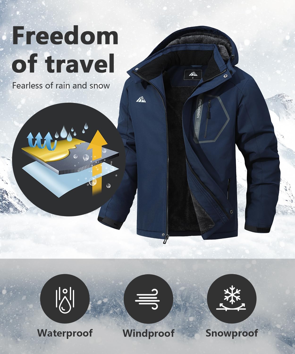 Men's Waterproof and Windproof Ski Jacket, Winter Raincoat with Multiple Pockets, Suitable for Out - Image 3