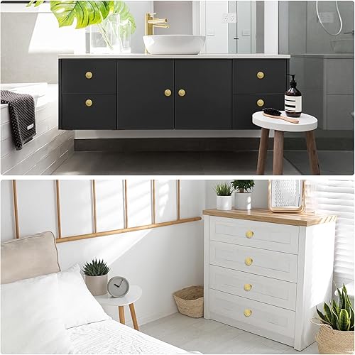 Miniatura 7 de TICONN Perillas redondas para cajones de 1-14 pulgadas de diámetro, herrajes para gabinete de cocina con tornillos de montaje (acabado de latón, 30