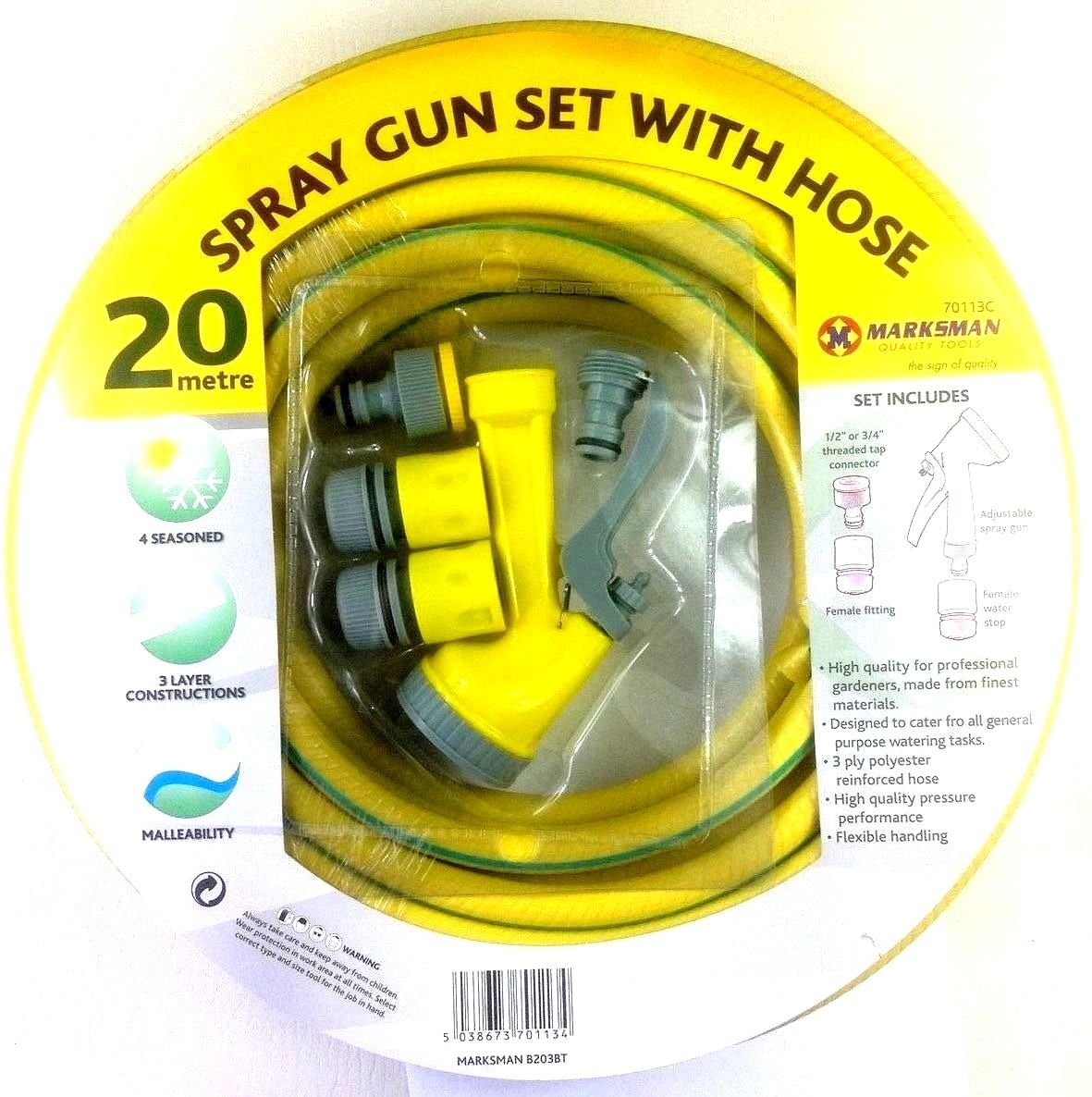 20m Hose Pipe Set Spray Gun connectors garden boat watering STRONG 3 LAYER PIPE